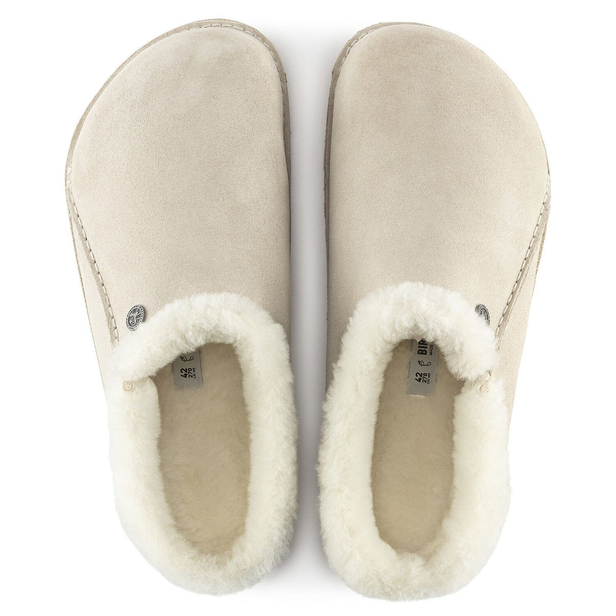 Birkenstock Zermatt Premium antique white suede/natural shearling with rubber/cork sole