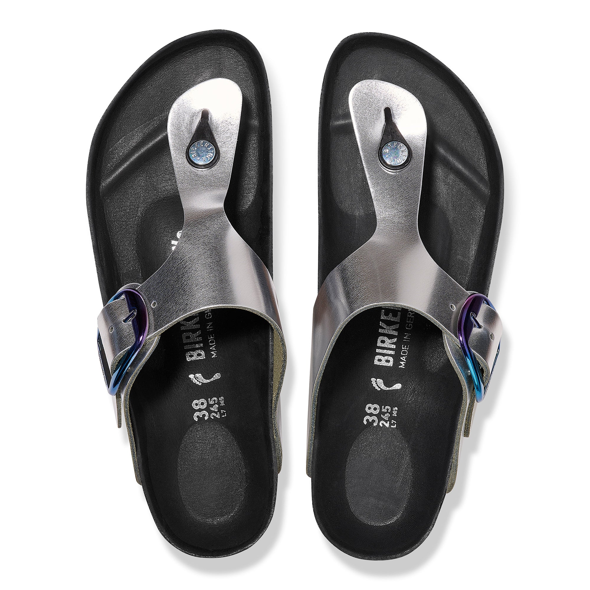 Birkenstock Limited Edition Gizeh Big Buckle metallic silver leather