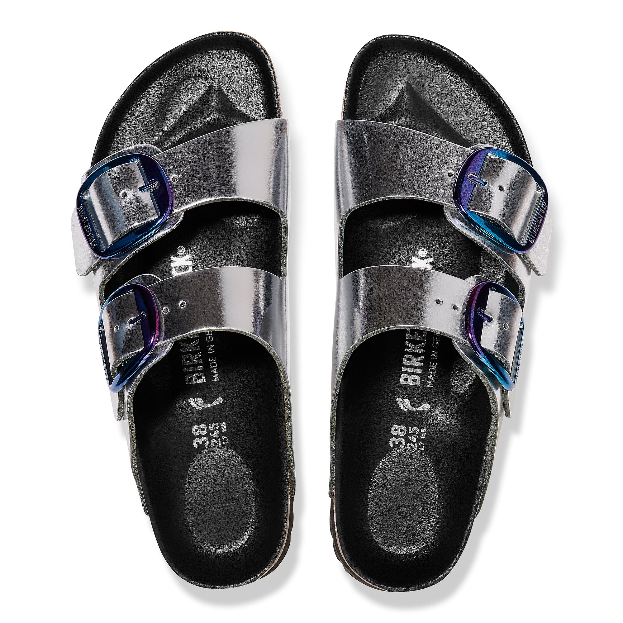 Birkenstock Limited Edition Arizona Big Buckle metallic silver leather