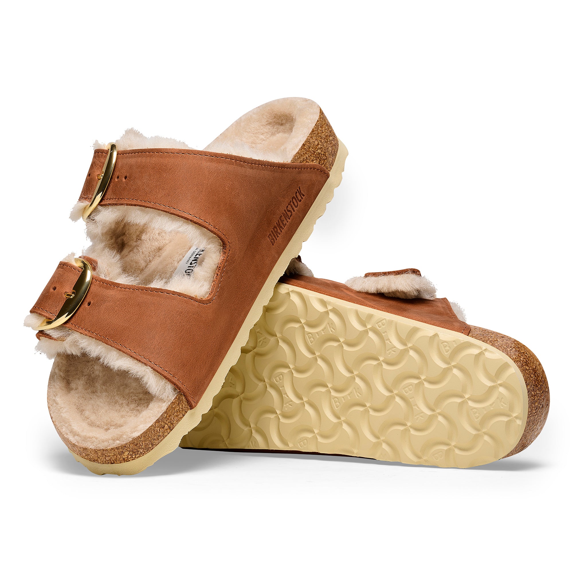 Birkenstock Arizona Big Buckle Shearling cognac oiled leather/natural shearling