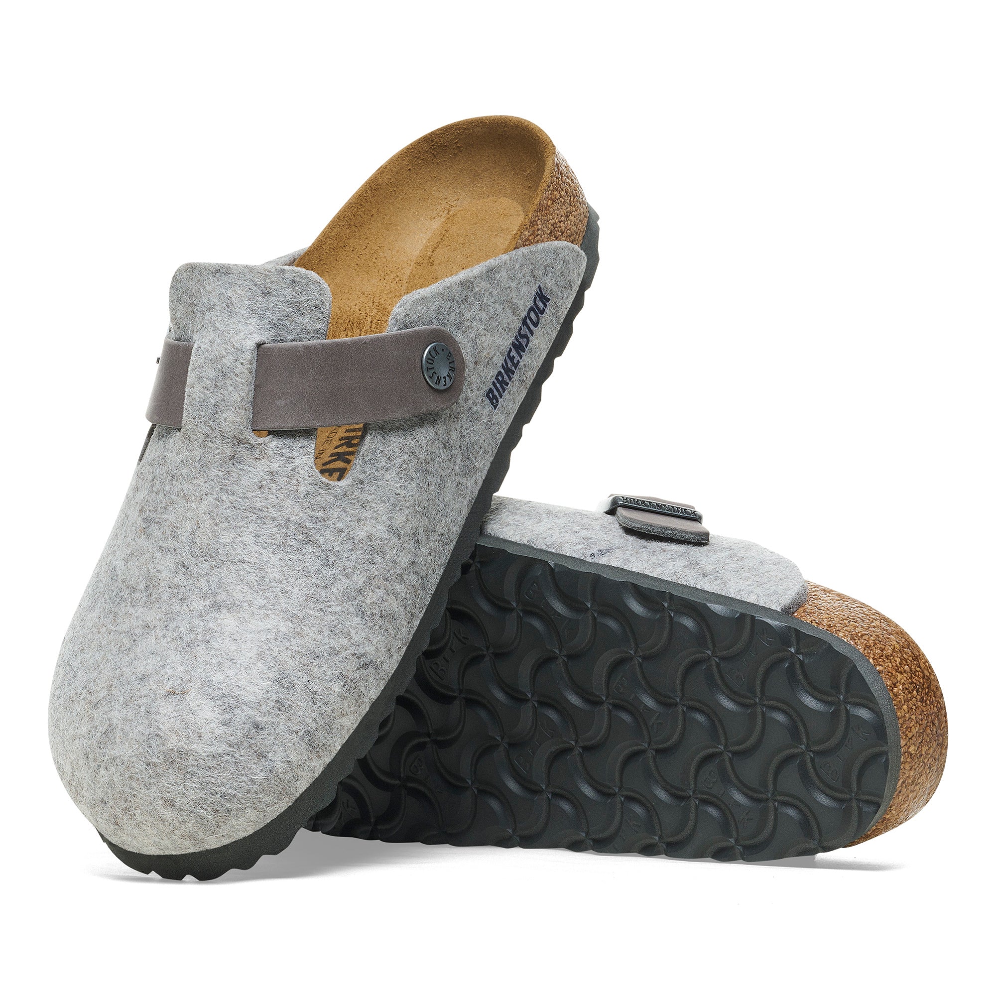 Birkenstock Boston light gray wool/iron oiled leather