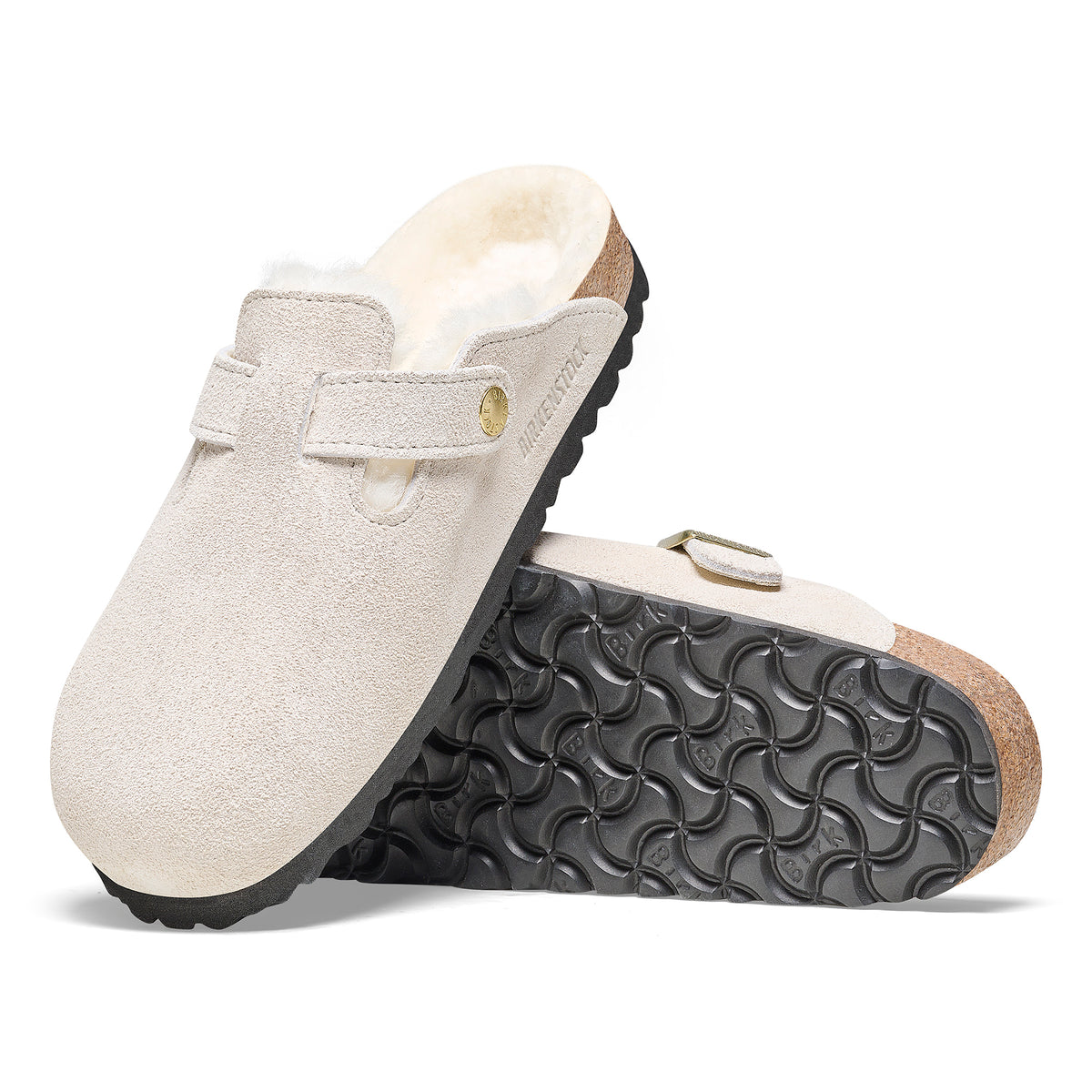 Birkenstock Boston Shearling antique white suede/white shearling