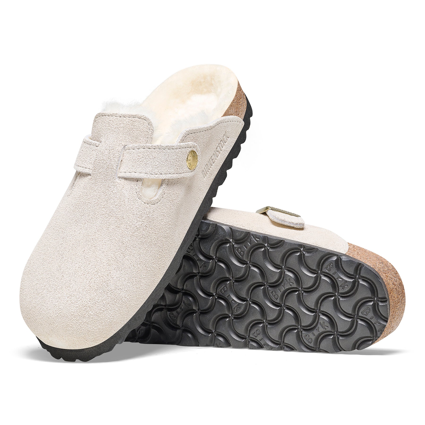 Birkenstock Limited Edition Boston antique white suede/white shearling
