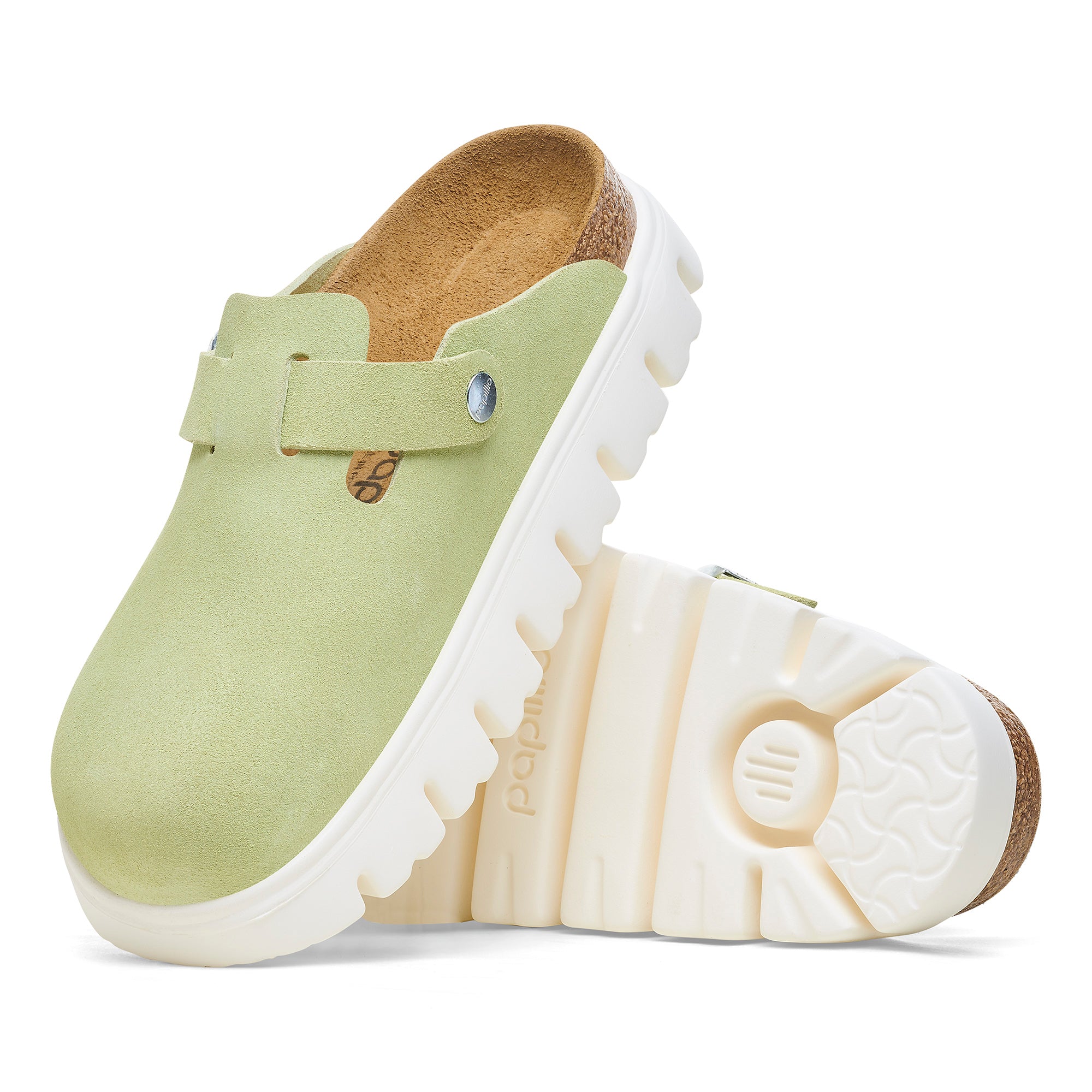 Papillio Boston Chunky faded lime suede by Birkenstock