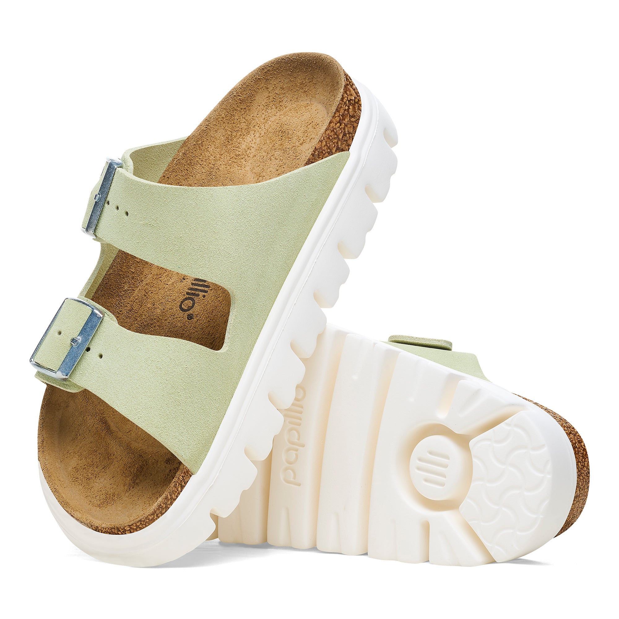 Papillio Arizona Chunky faded lime suede by Birkenstock