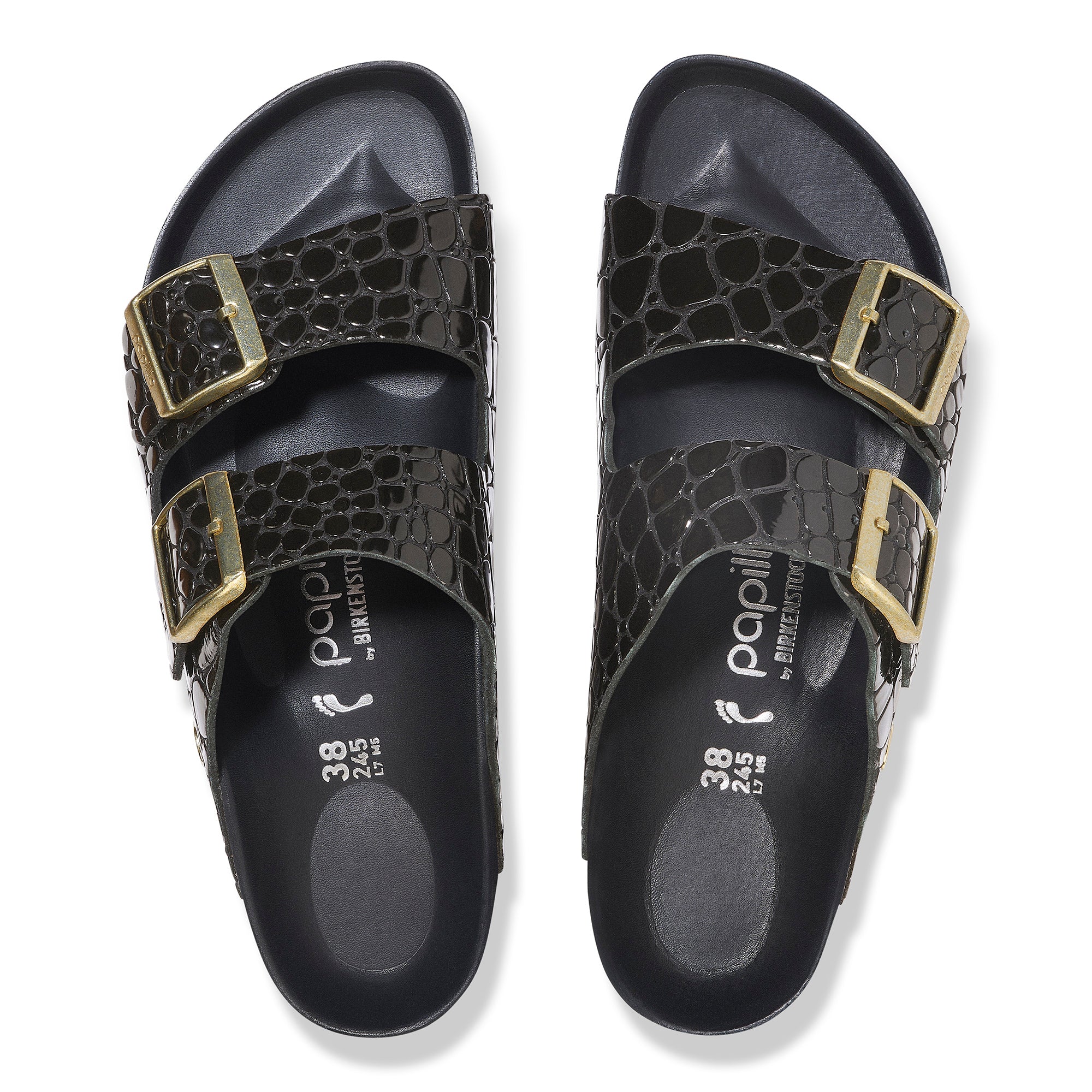 Papillio Arizona Platform crocodile embossed black leather