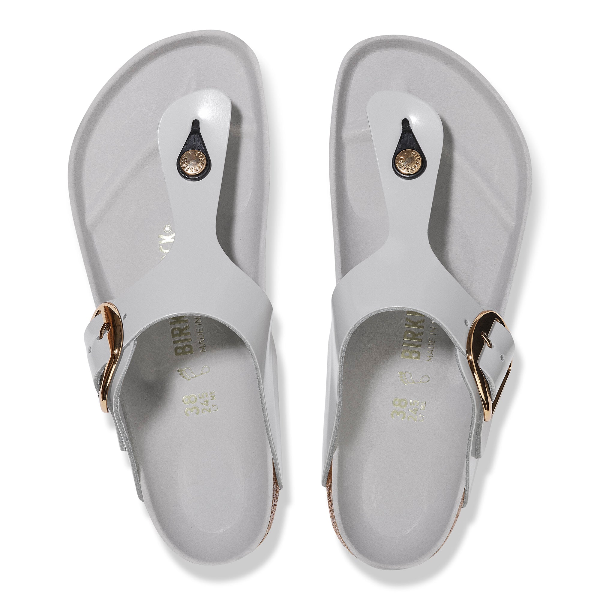 Birkenstock Gizeh Big Buckle stone coin high shine leather