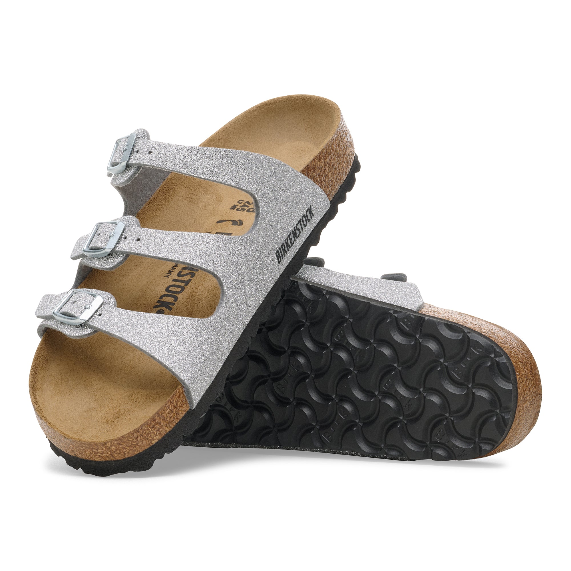 Birkenstock Florida shiny glitter silver Birko-Flor