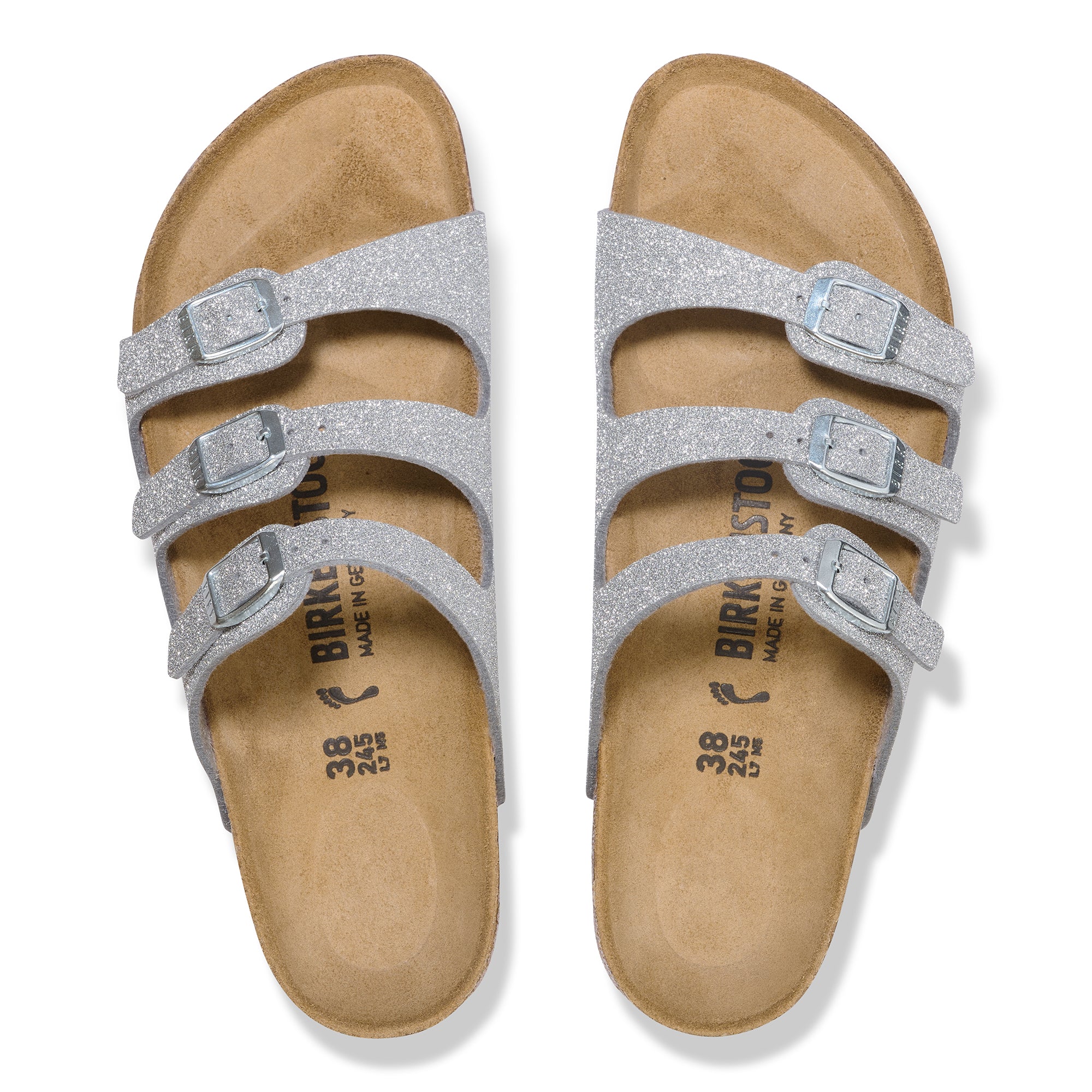 Birkenstock Florida shiny glitter silver Birko-Flor