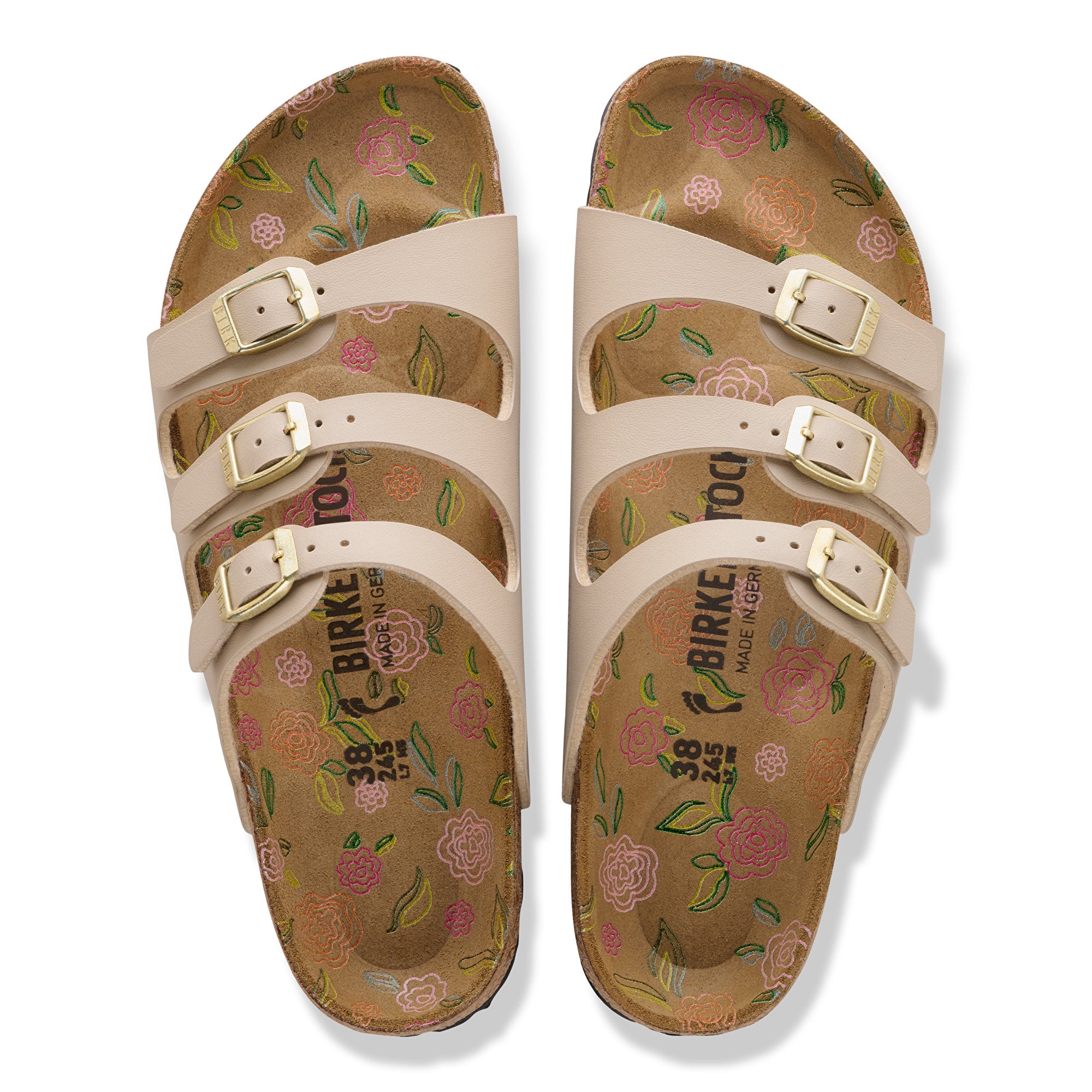 Birkenstock Florida flower print footbed sandcastle Birko-Flor