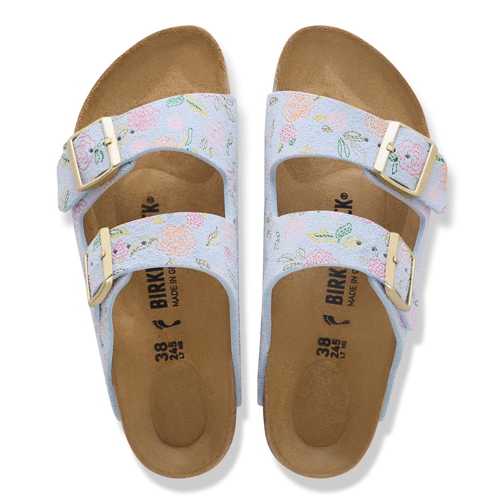 Birkenstock Arizona flower print baby blue suede