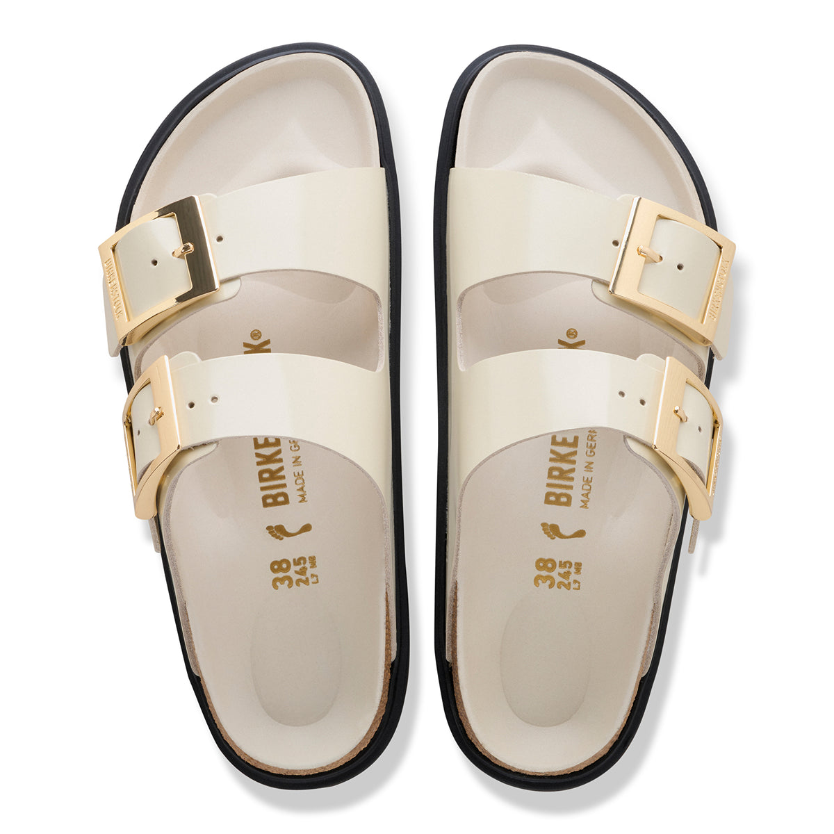 Birkenstock Arizona Droplet Buckle high shine ecru leather