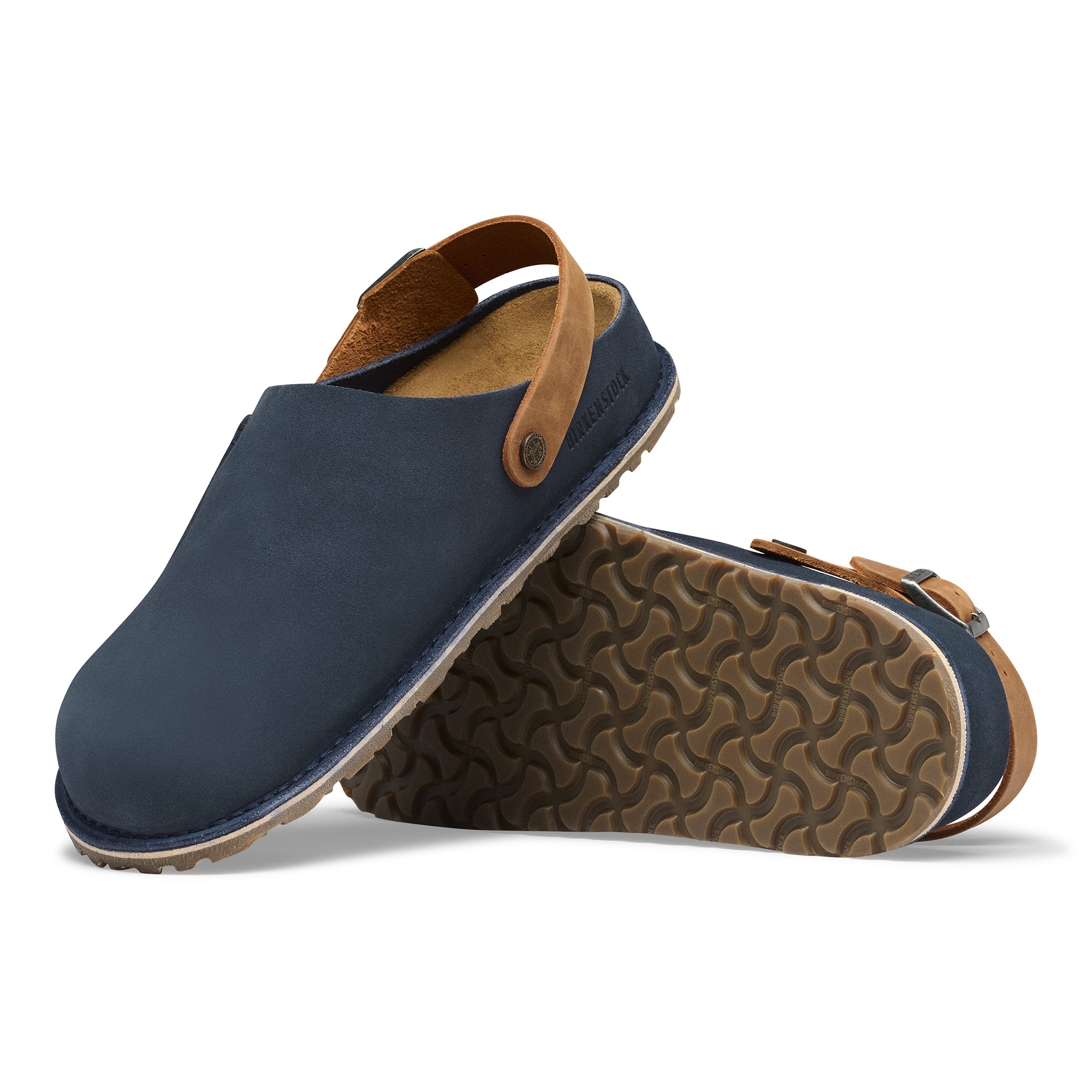 Birkenstock Lutry new navy suede/cognac oiled leather