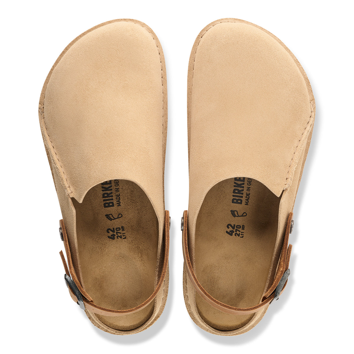 Birkenstock Lutry sandcastle suede/cognac oiled leather