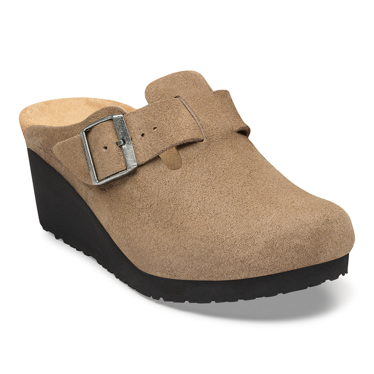 Papillio Fanny gray taupe suede/black sole by Birkenstock
