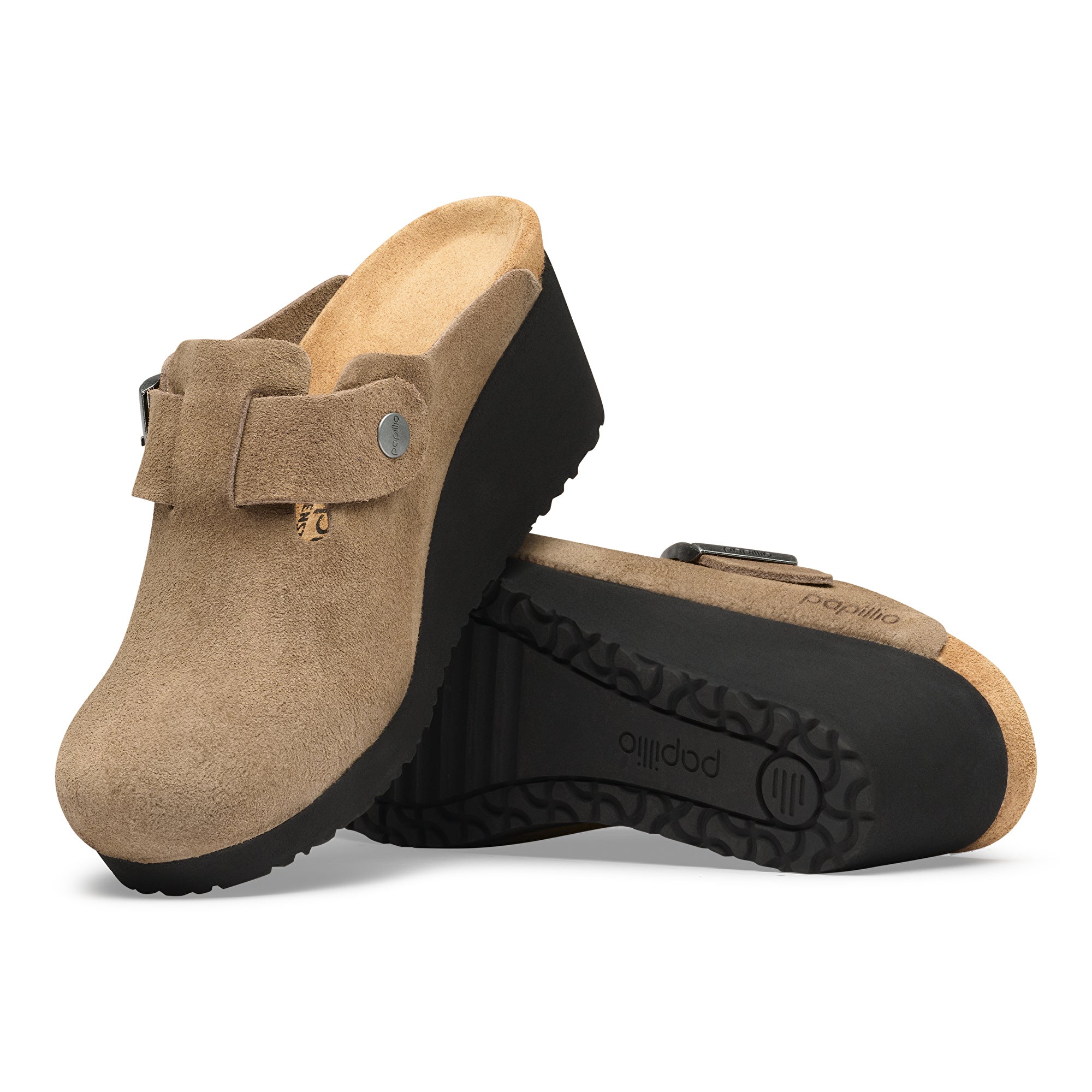 Papillio Fanny gray taupe suede/black sole by Birkenstock