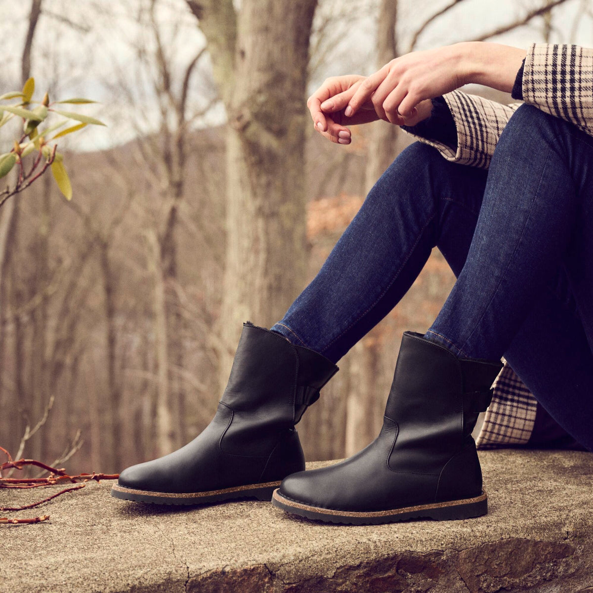 Birkenstock Uppsala black leather/black shearling