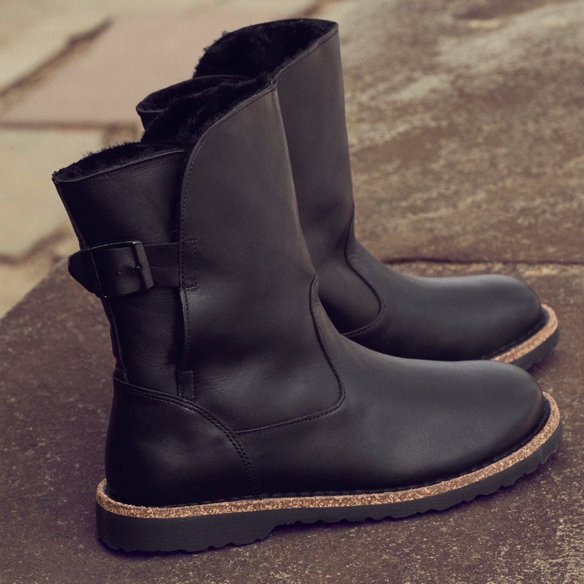 Birkenstock Uppsala black leather/black shearling
