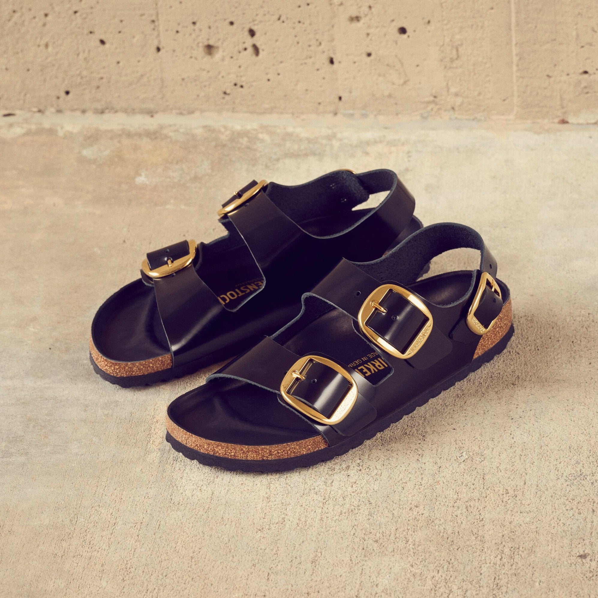 Birkenstock Milano Big Buckle high shine black leather