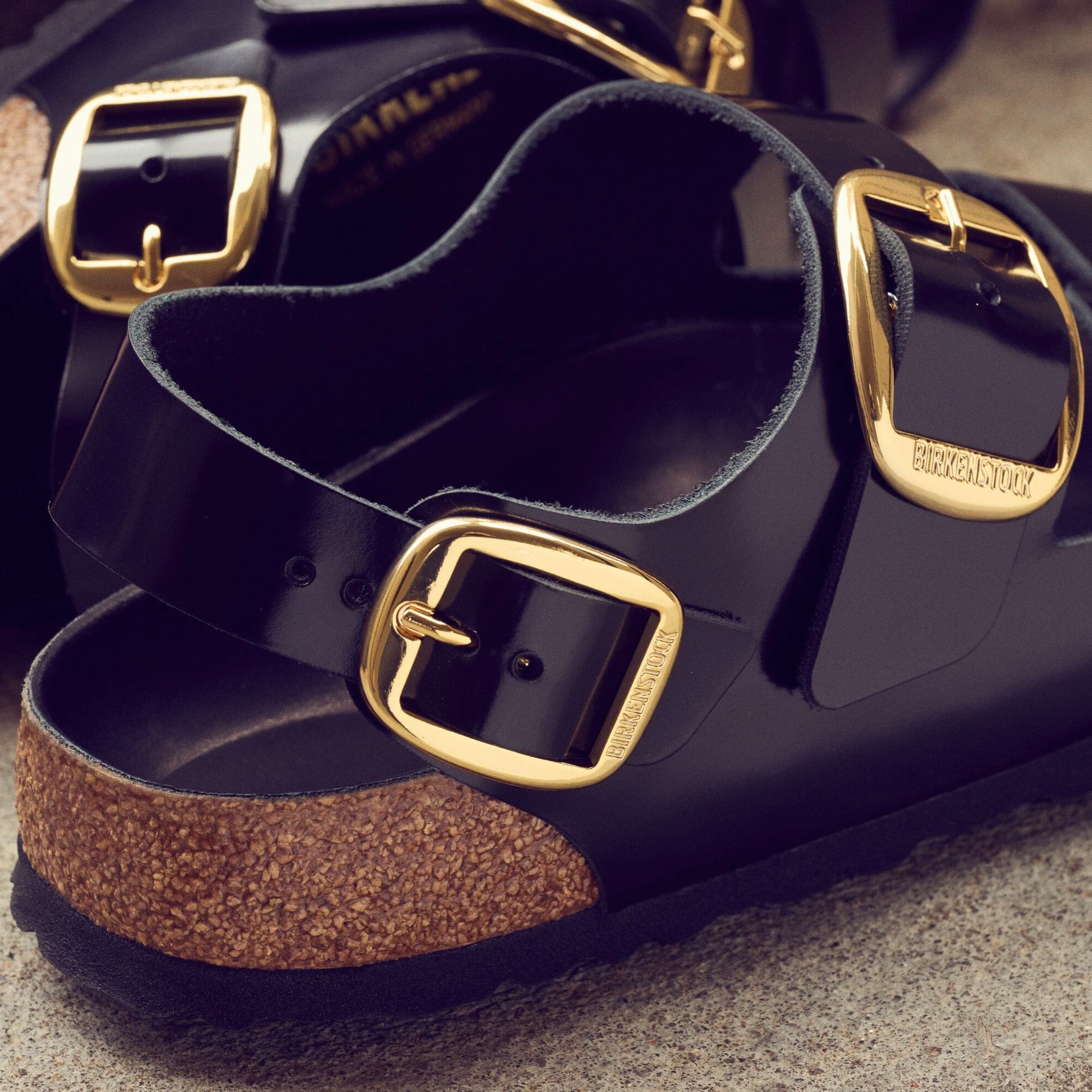 Birkenstock Milano Big Buckle high shine black leather