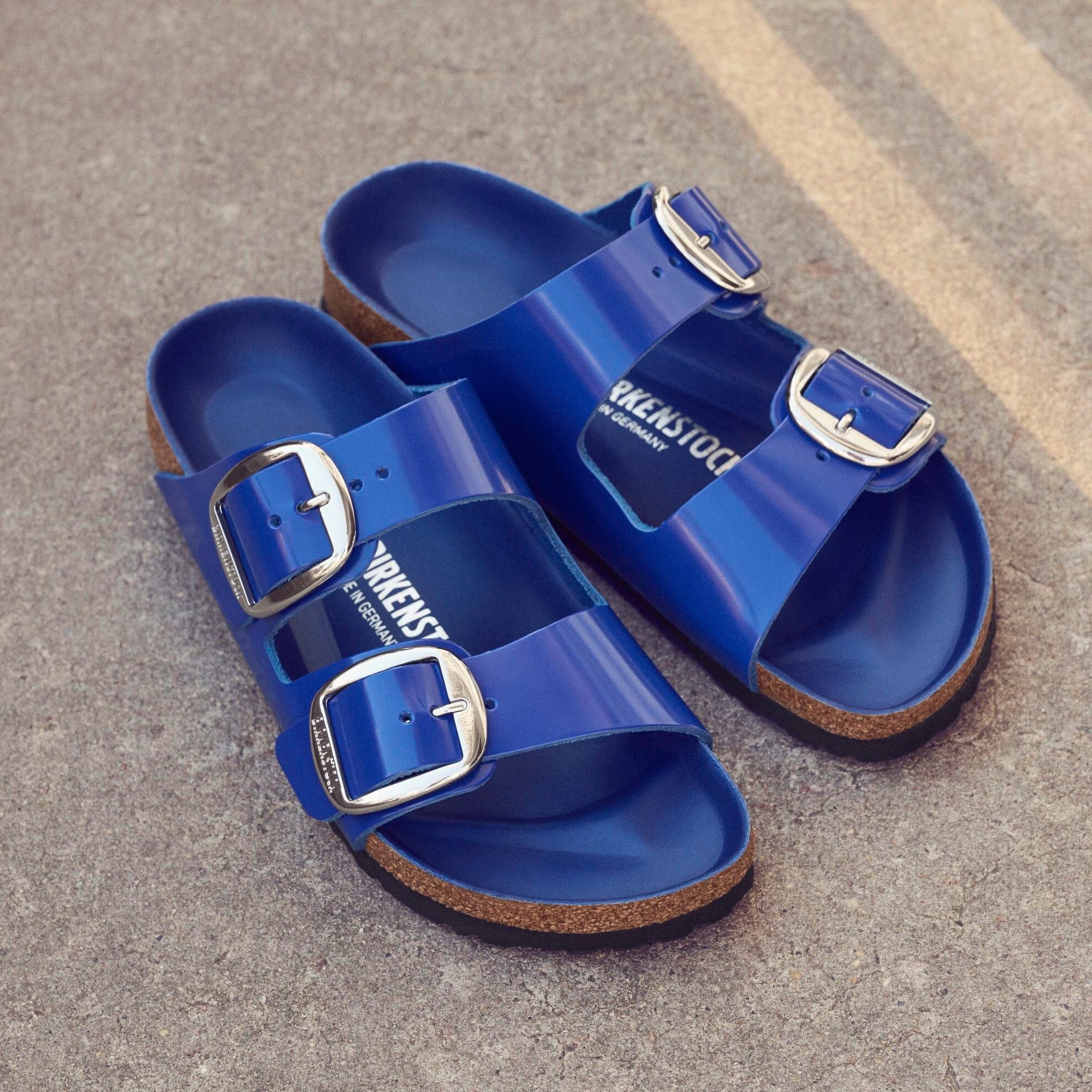 Birkenstock Limited Edition Arizona Big Buckle high shine cobalt blue leather