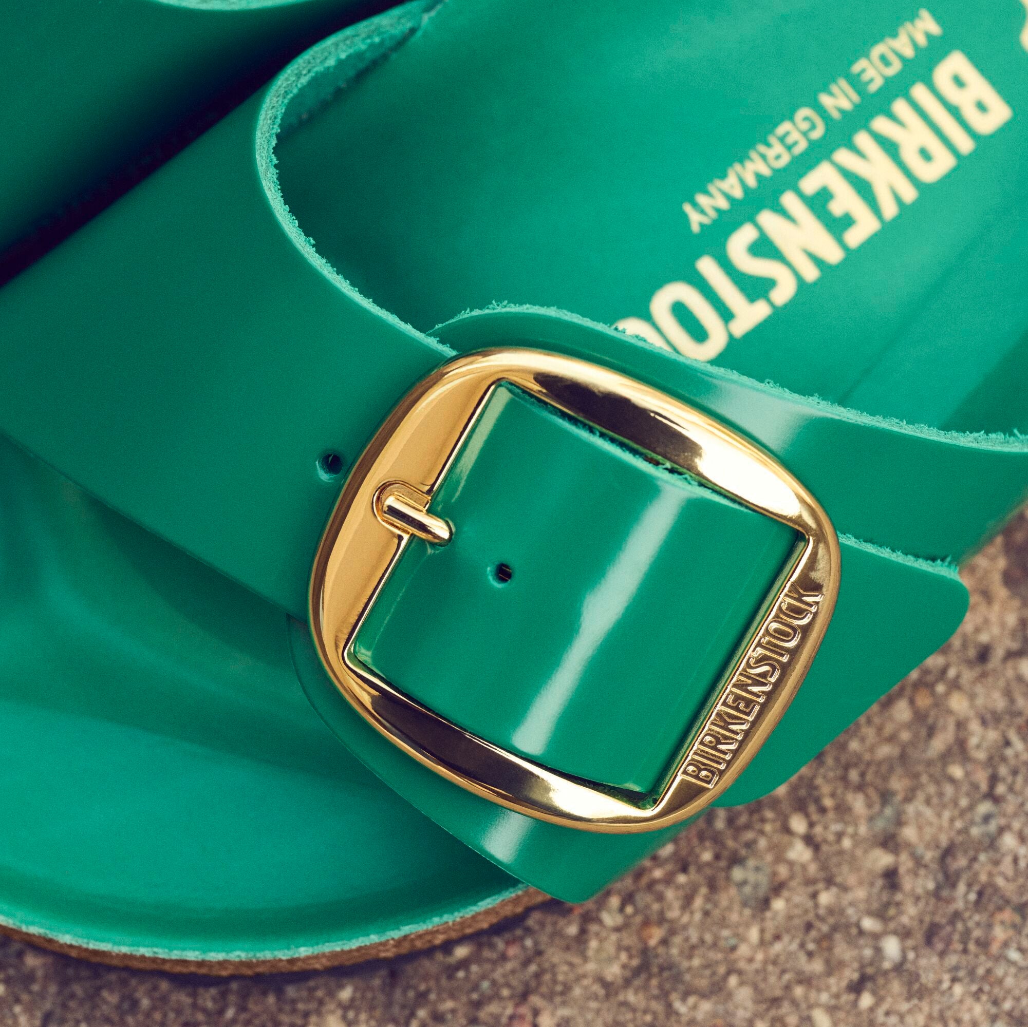 Birkenstock Limited Edition Madrid Big Buckle high shine digital green leather