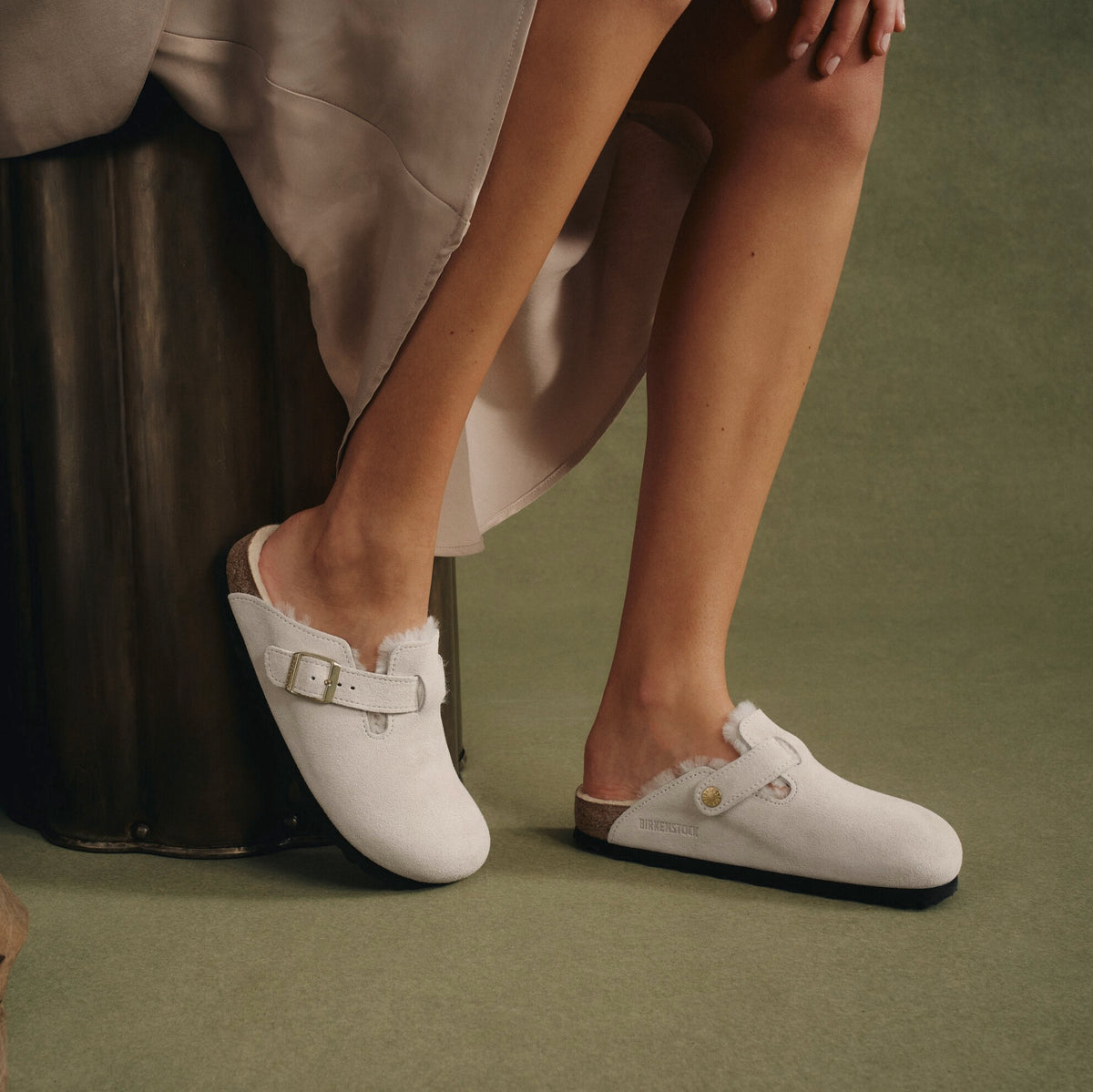 Birkenstock Boston Shearling antique white suede/white shearling