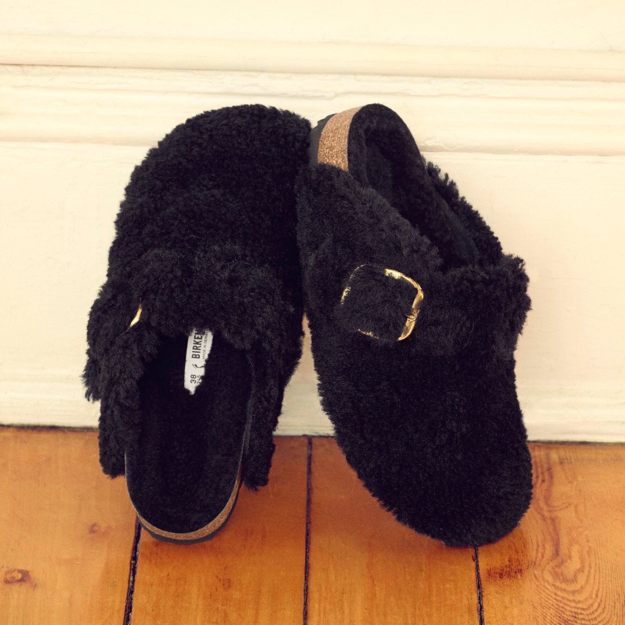 Birkenstock Boston Big Buckle Shearling teddy black shearling