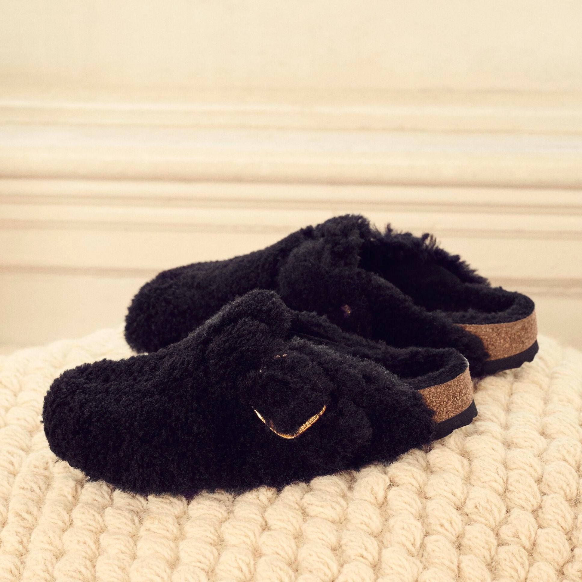 Birkenstock Boston Big Buckle Shearling teddy black shearling