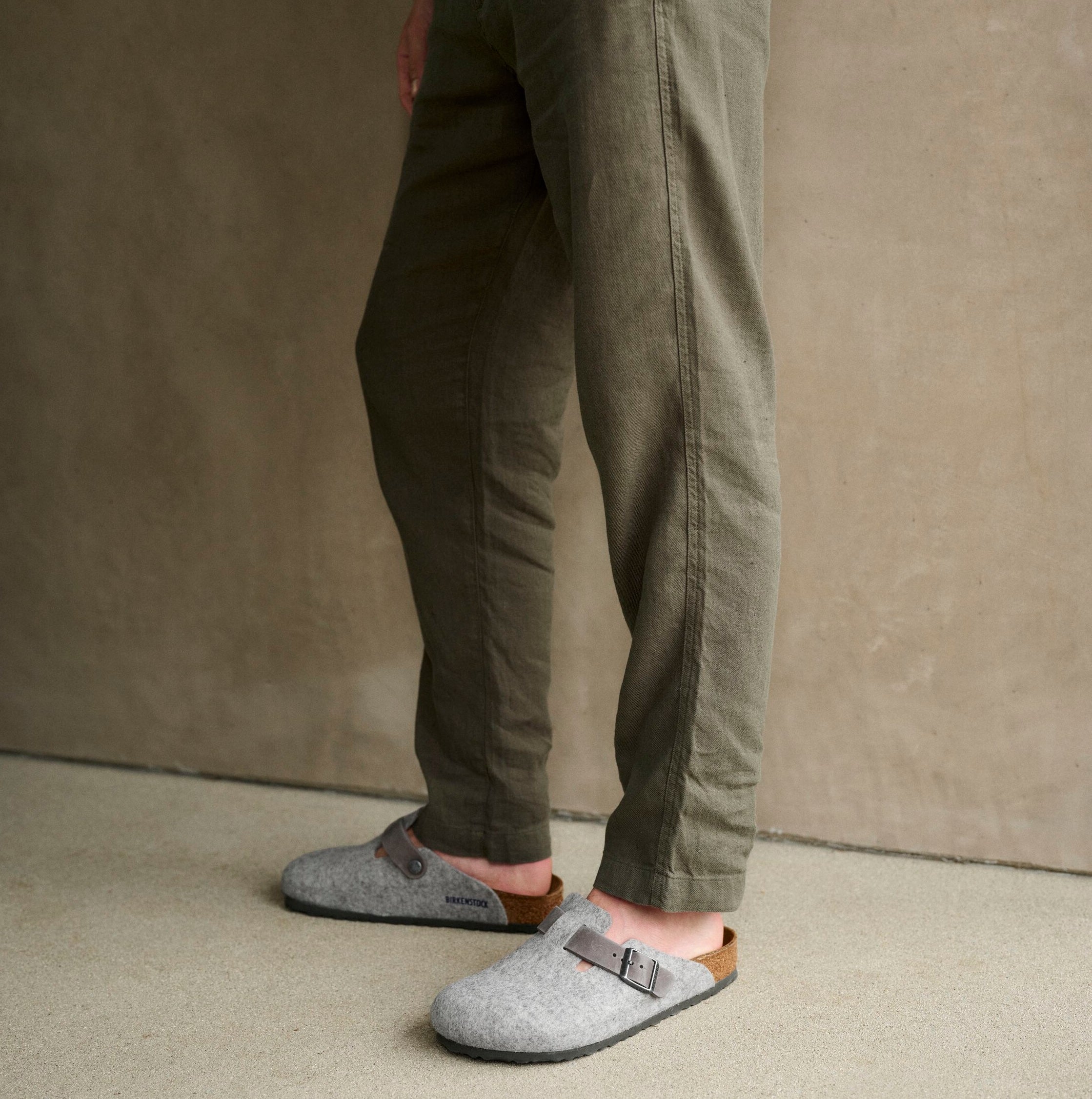 Birkenstock Boston light gray wool/iron oiled leather