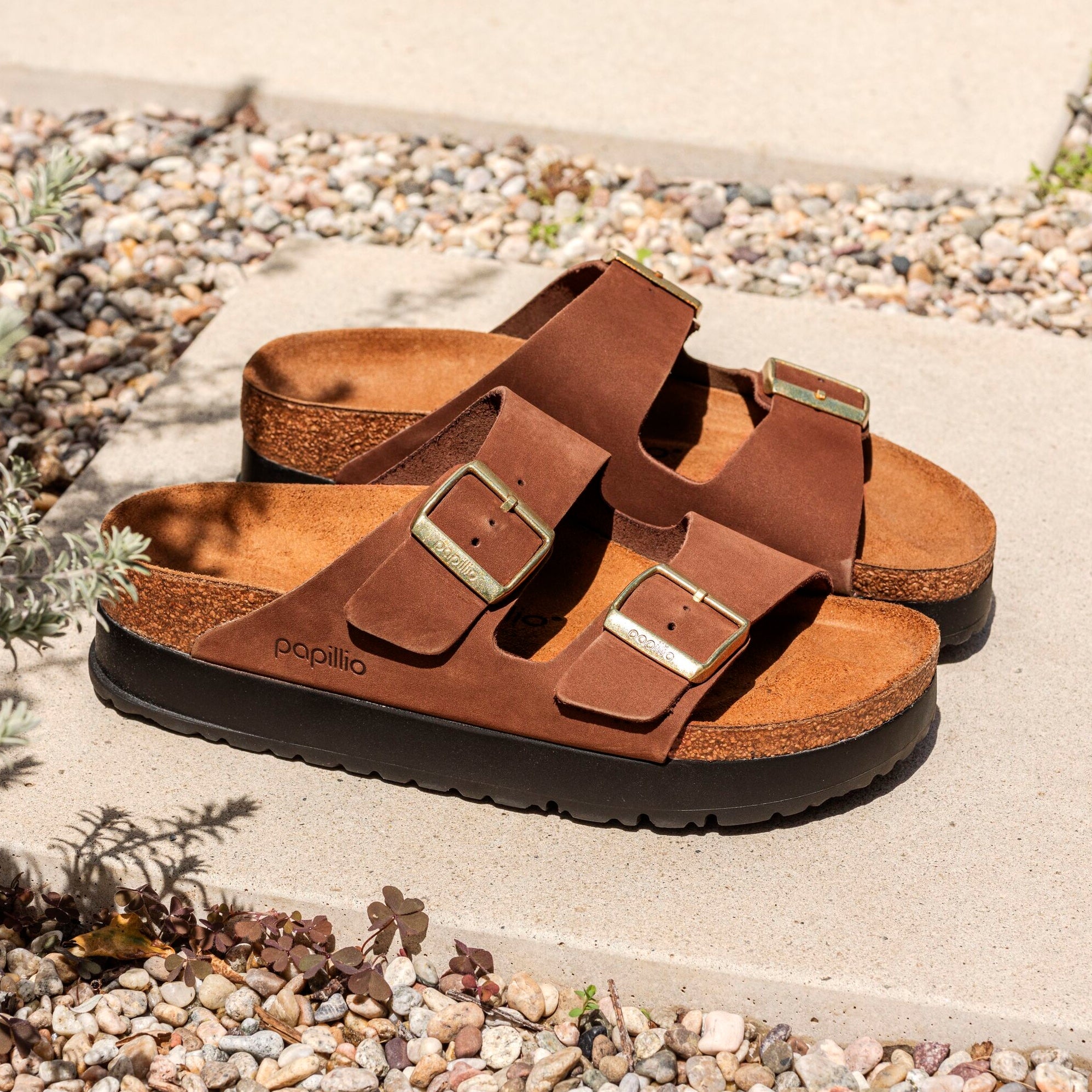 Papillio Arizona Platform dark tea nubuck by Birkenstock