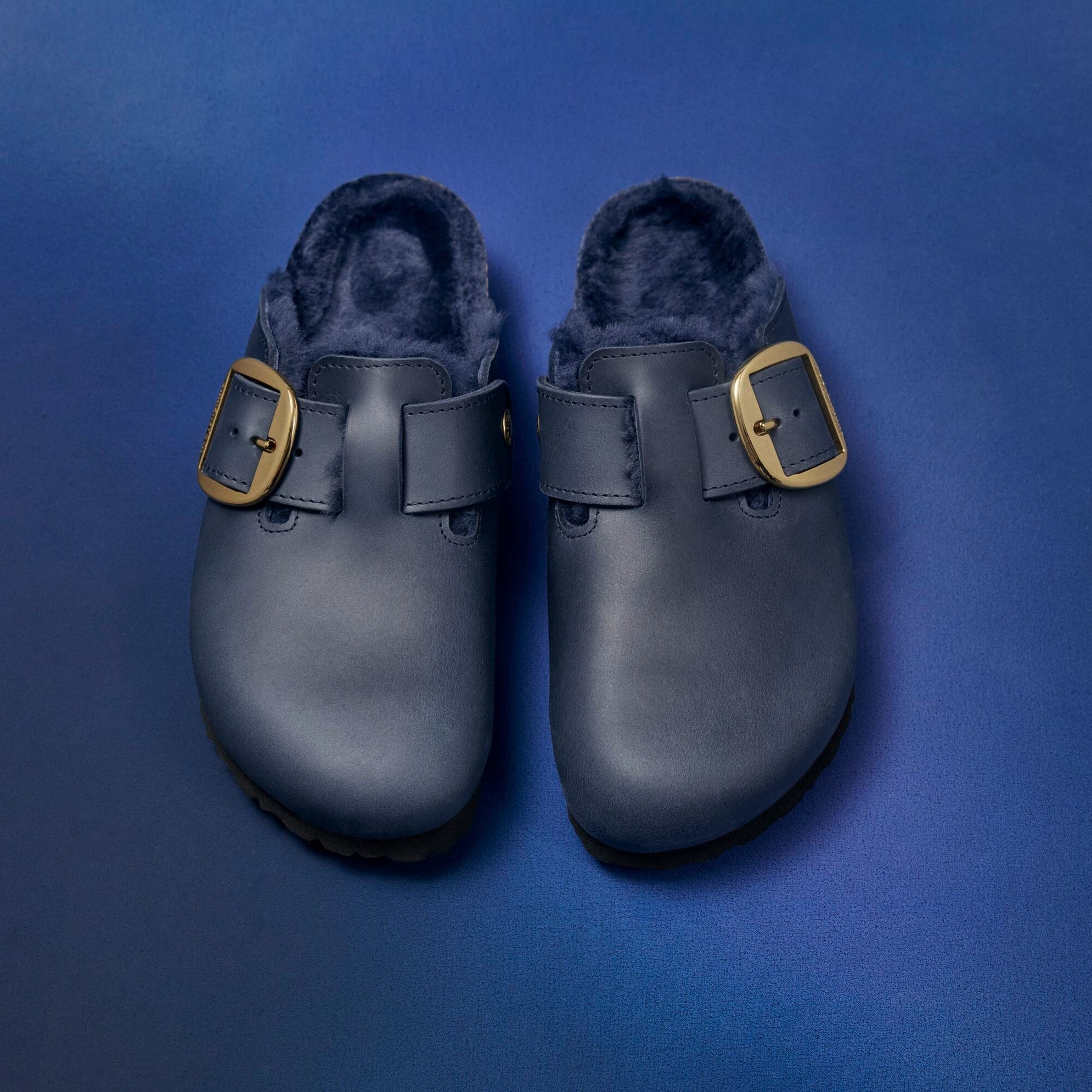 Birkenstock Boston Big Buckle Shearling midnight oiled leather/shearling