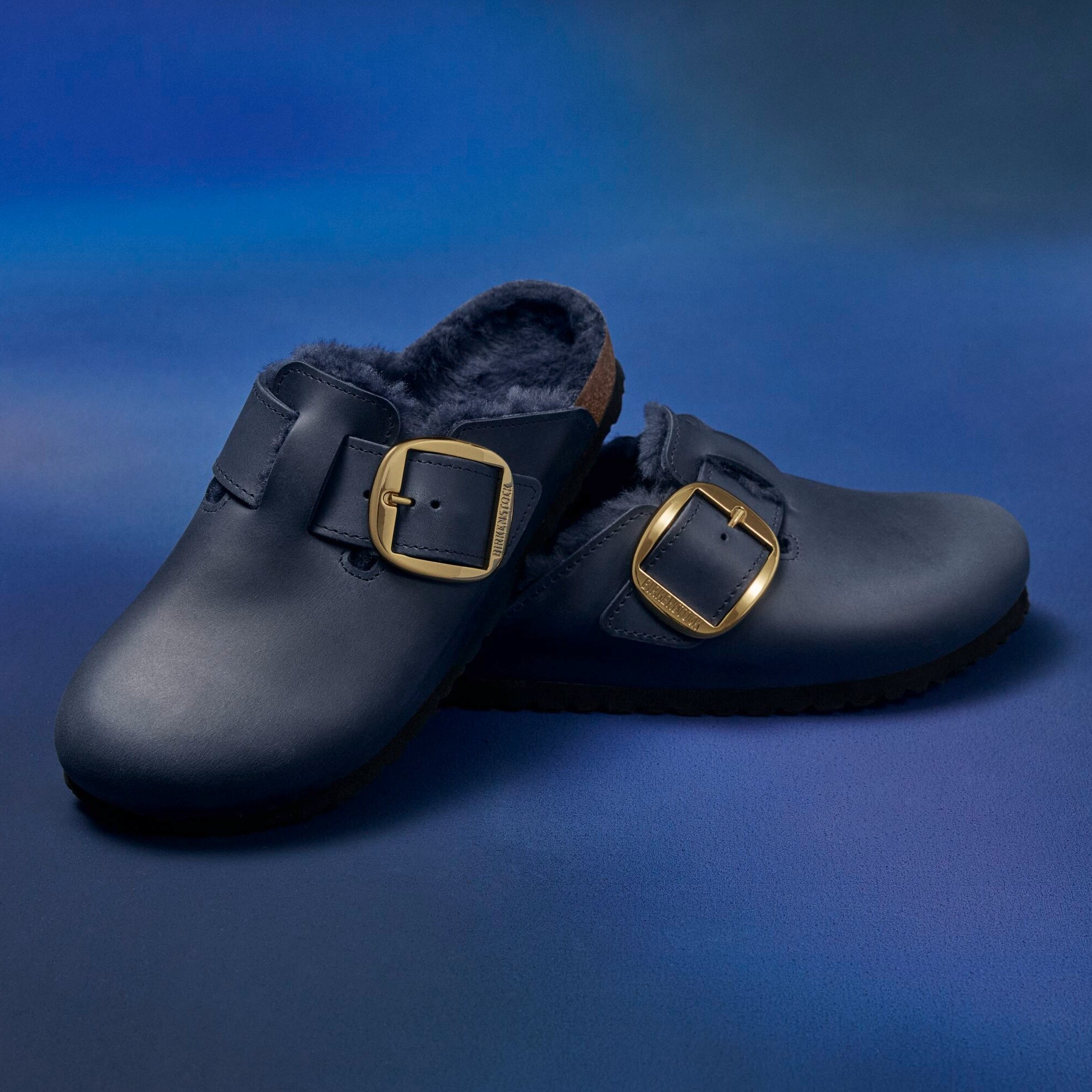 Birkenstock Boston Big Buckle Shearling midnight oiled leather/shearling