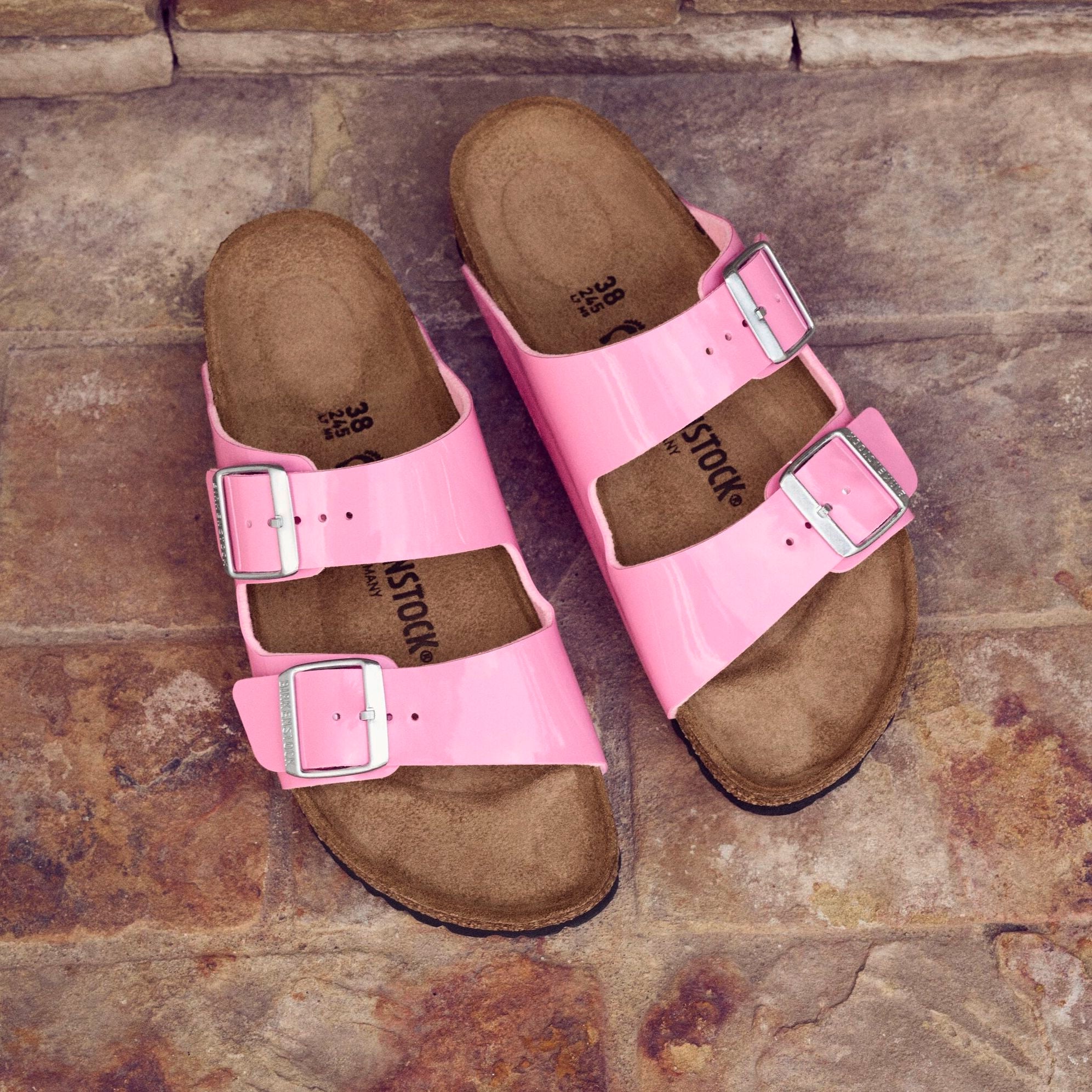 Birkenstock Arizona candy pink patent Birko-Flor