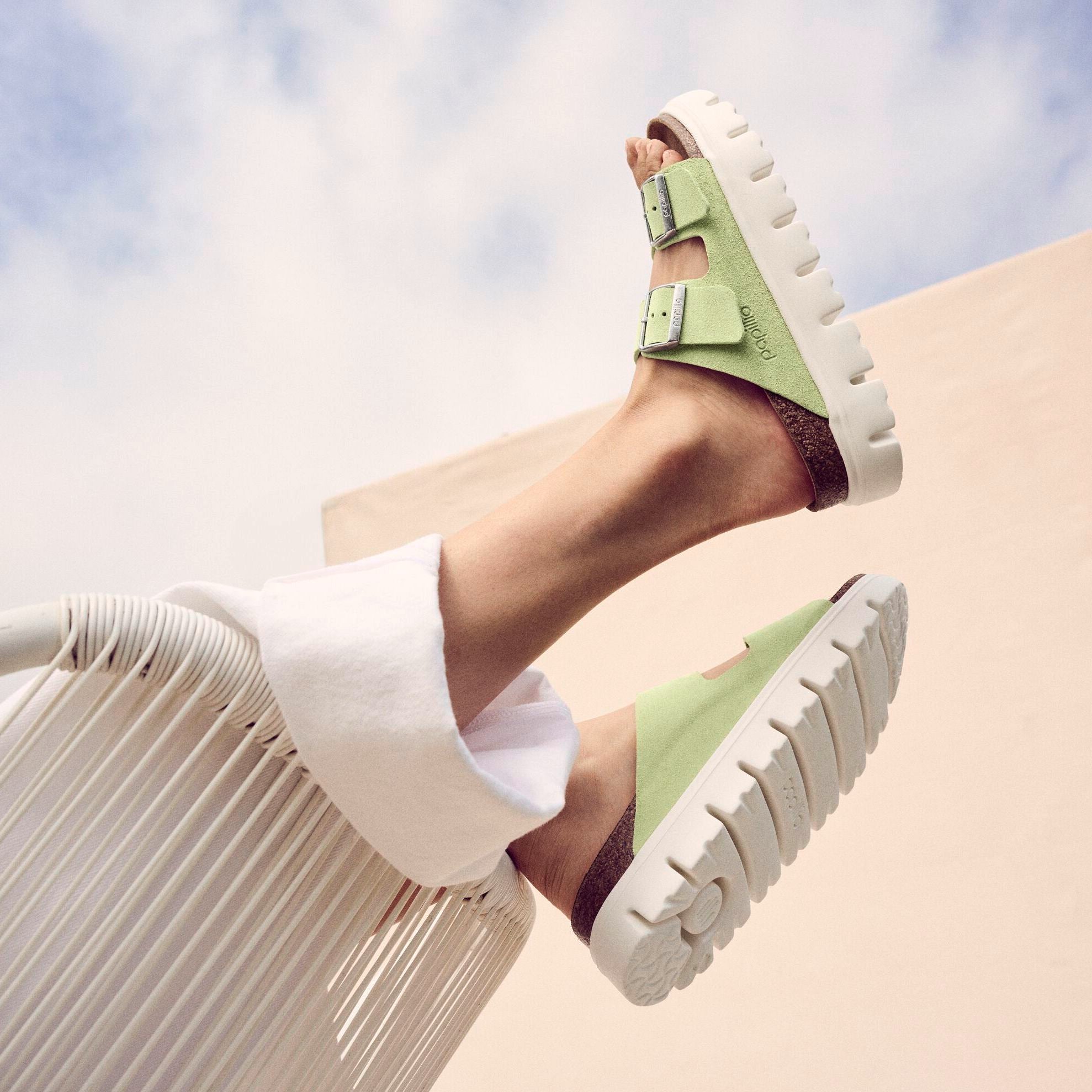 Papillio Arizona Chunky faded lime suede by Birkenstock