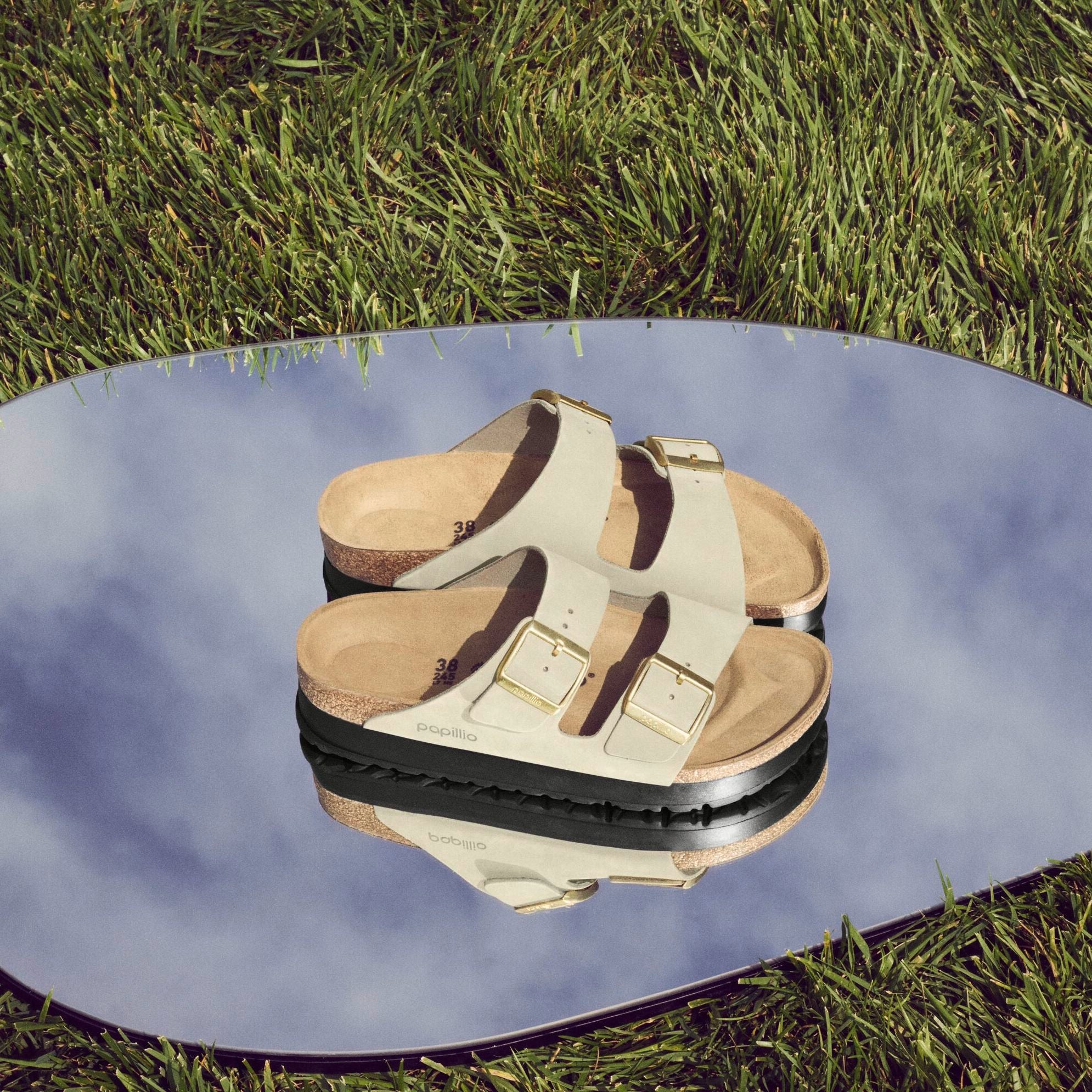 Papillio Arizona Platform eucalyptus nubuck by Birkenstock