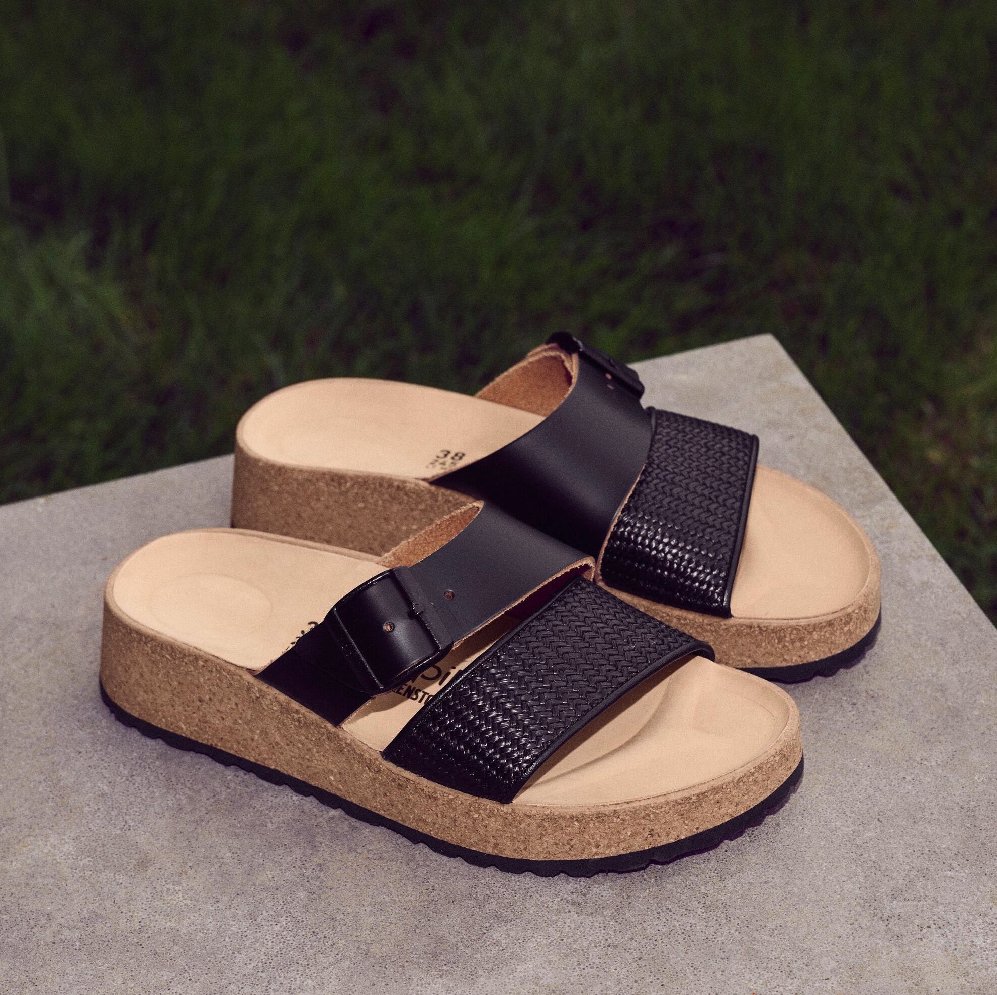 Papillio Almina black raffia leather/synthetic by Birkenstock