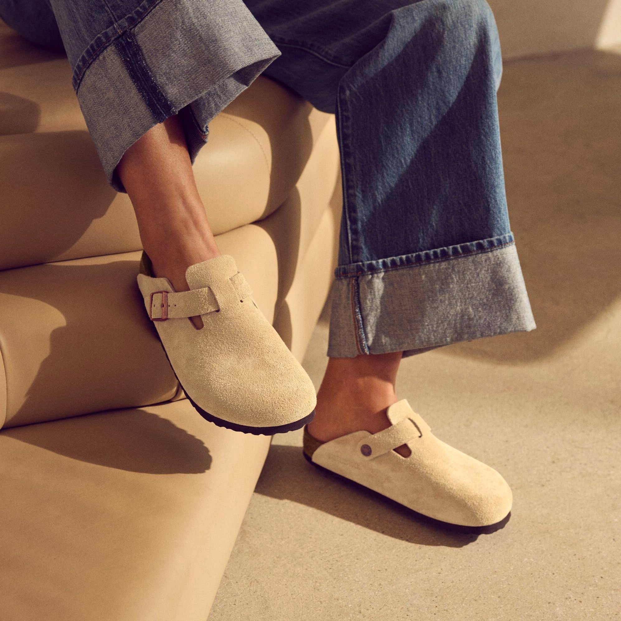 Birkenstock Boston latte cream suede