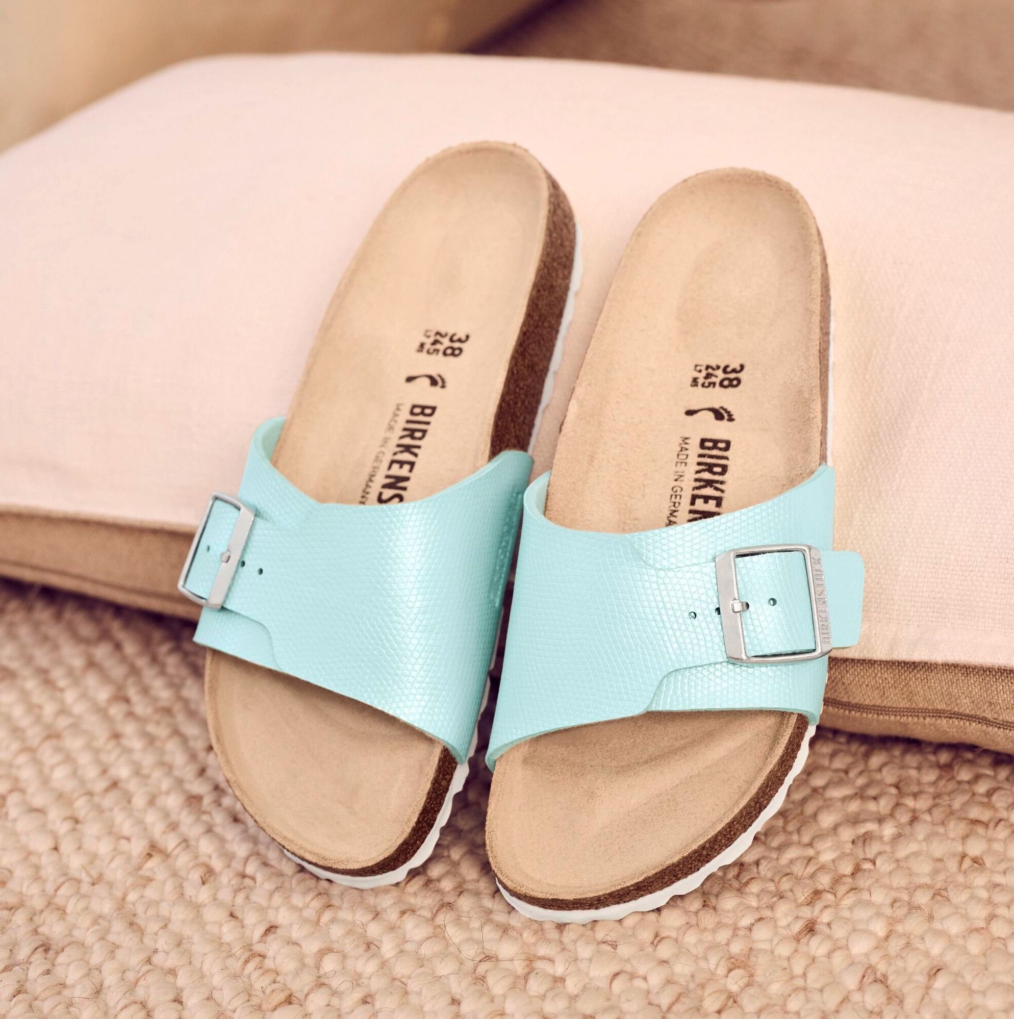 Birkenstock Catalina lizard embossed surf green Birko-Flor