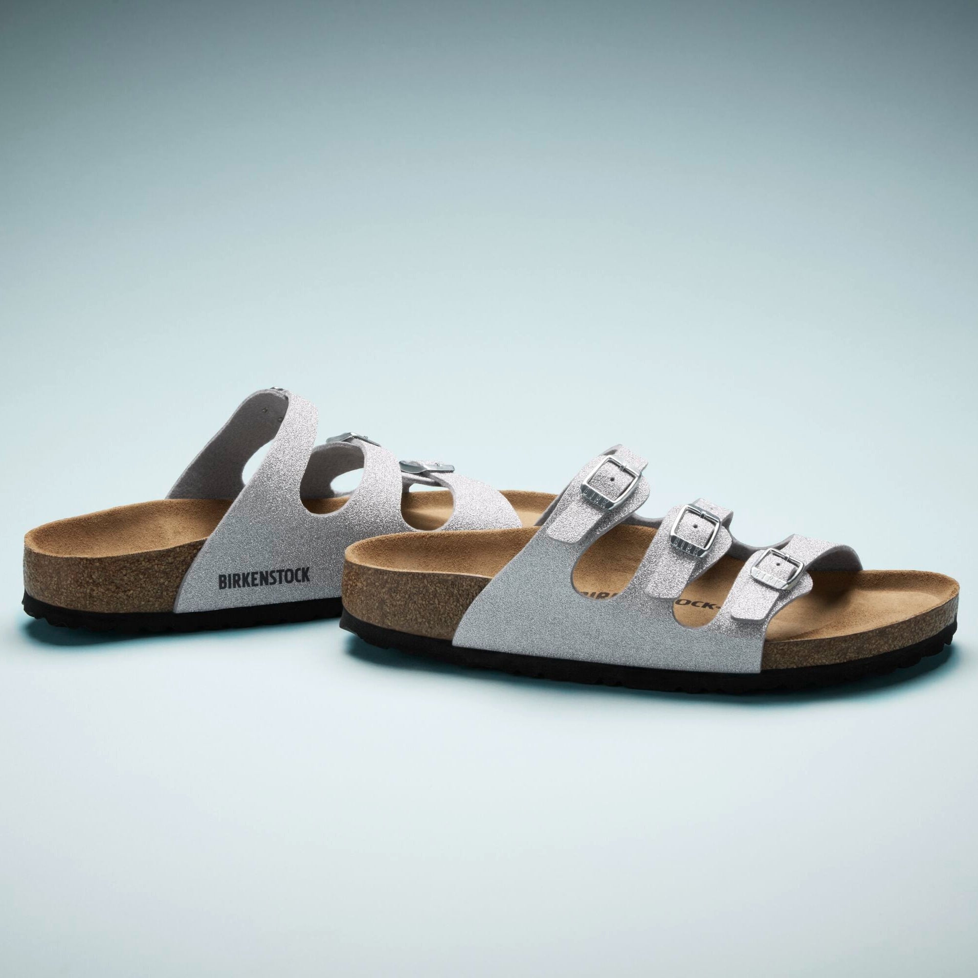 Birkenstock Florida shiny glitter silver Birko-Flor