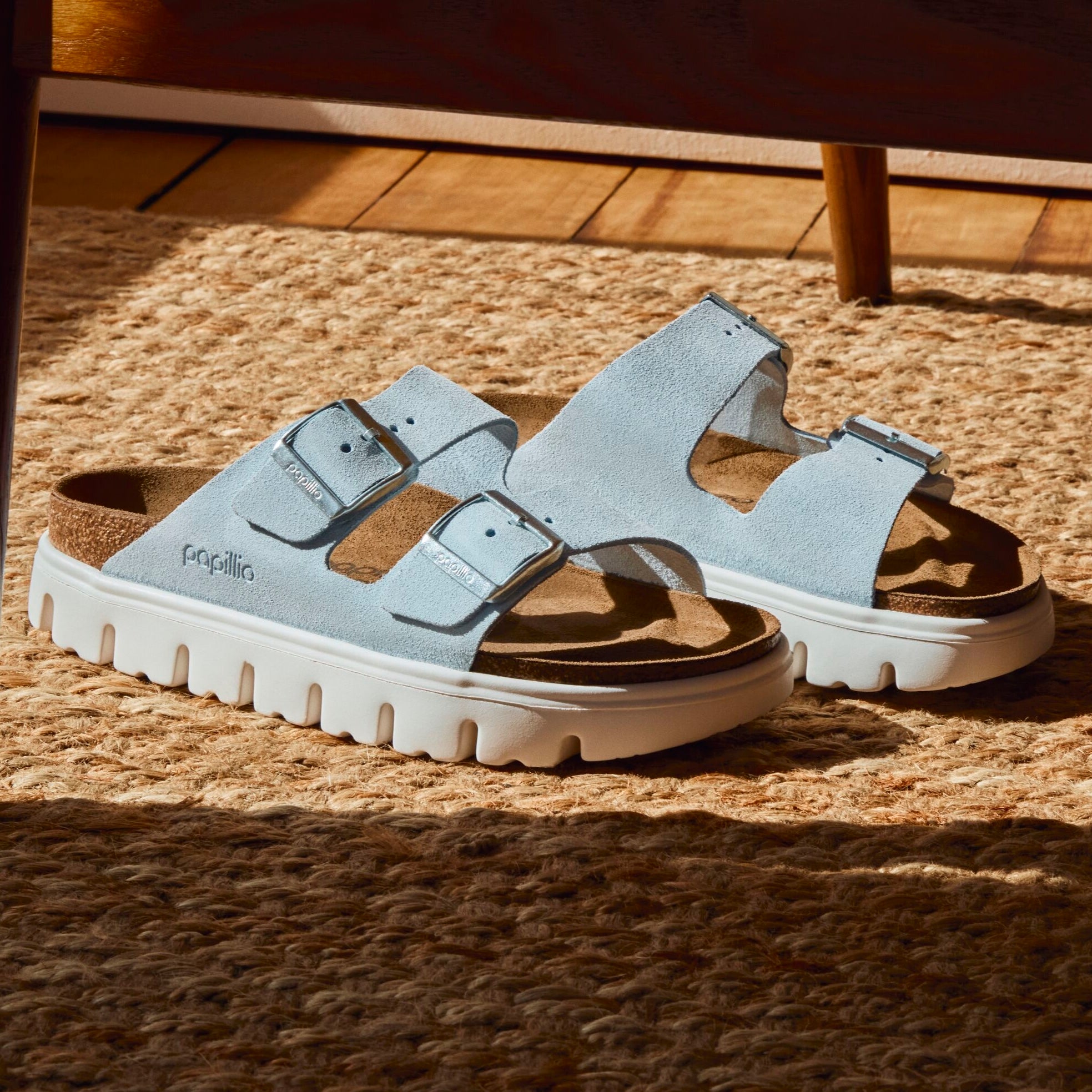 Papillio Arizona Chunky baby blue suede by Birkenstock