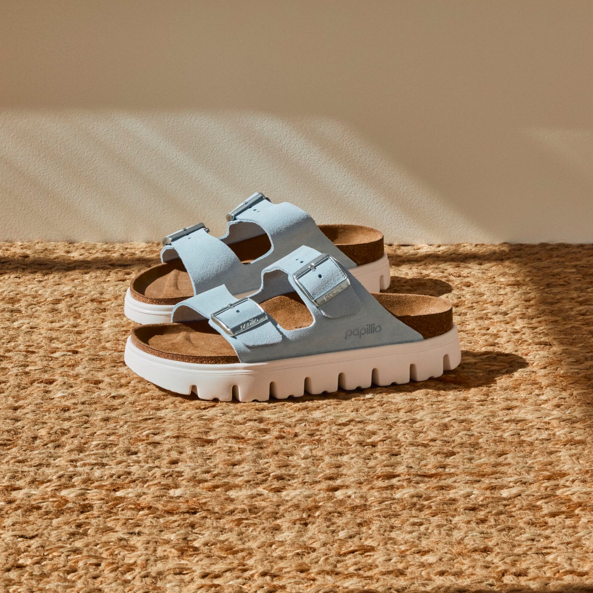 Papillio Arizona Chunky baby blue suede by Birkenstock