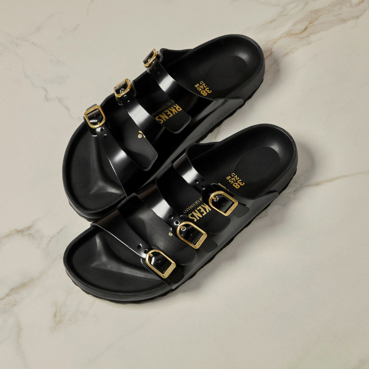 Birkenstock Florida Exquisite high shine black leather