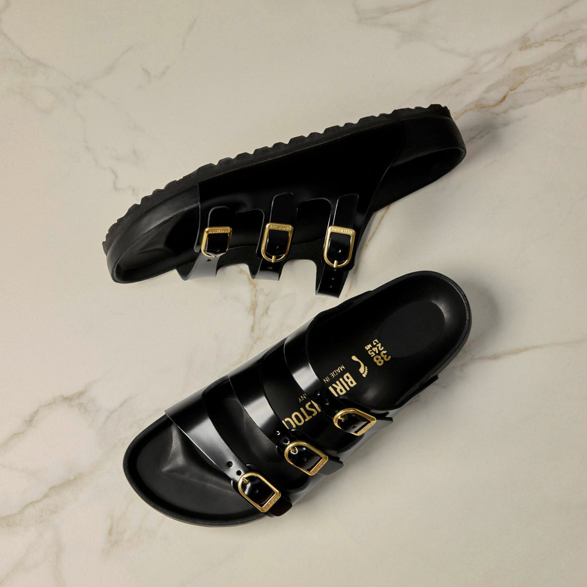 Birkenstock Florida Exquisite high shine black leather