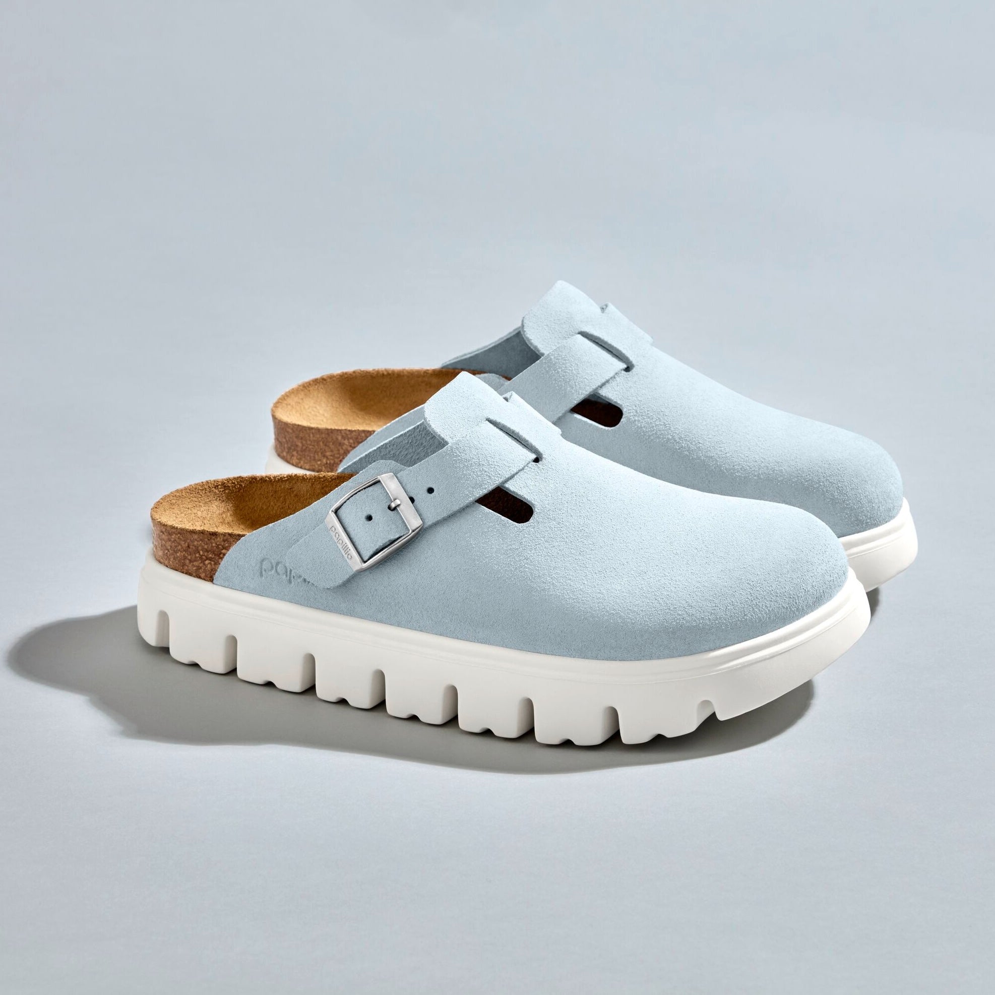 Papillio Boston Chunky baby blue suede by Birkenstock