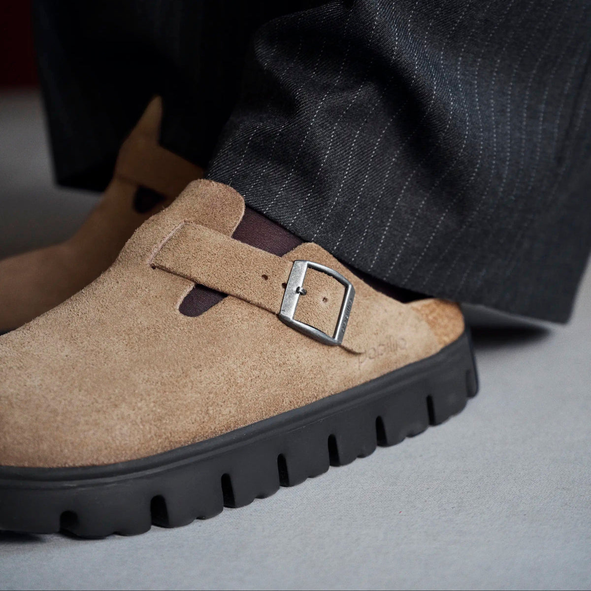 Papillio Boston Chunky gray taupe suede by Birkenstock