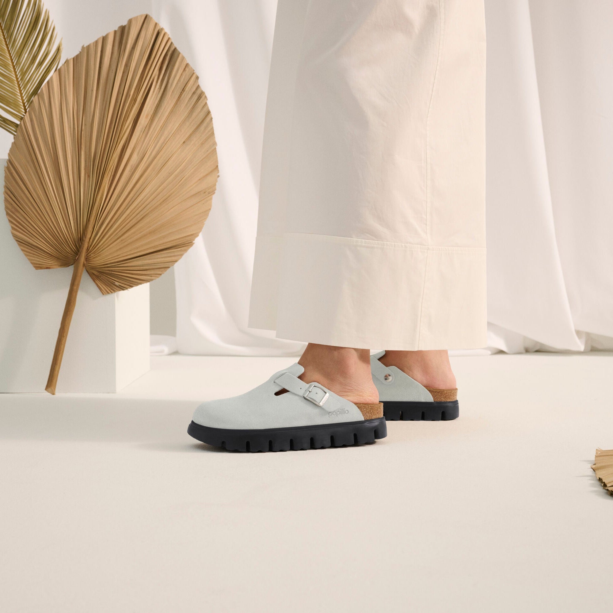 Papillio Boston Chunky pure sage suede by Birkenstock