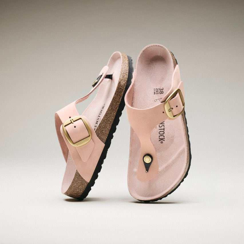 Birkenstock Gizeh Big Buckle flower print footbed soft pink nubuck