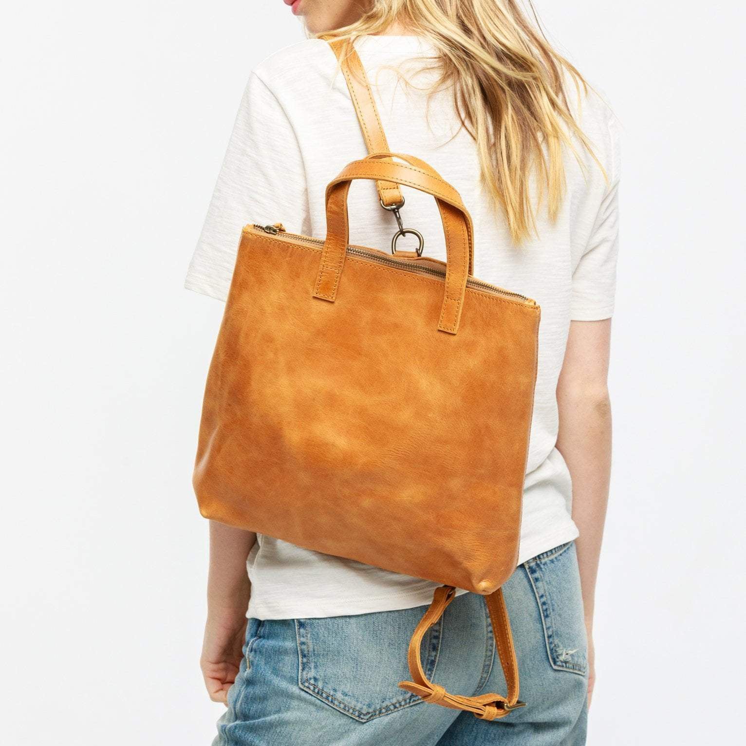 Able Abera Convertible Backpack cognac leather