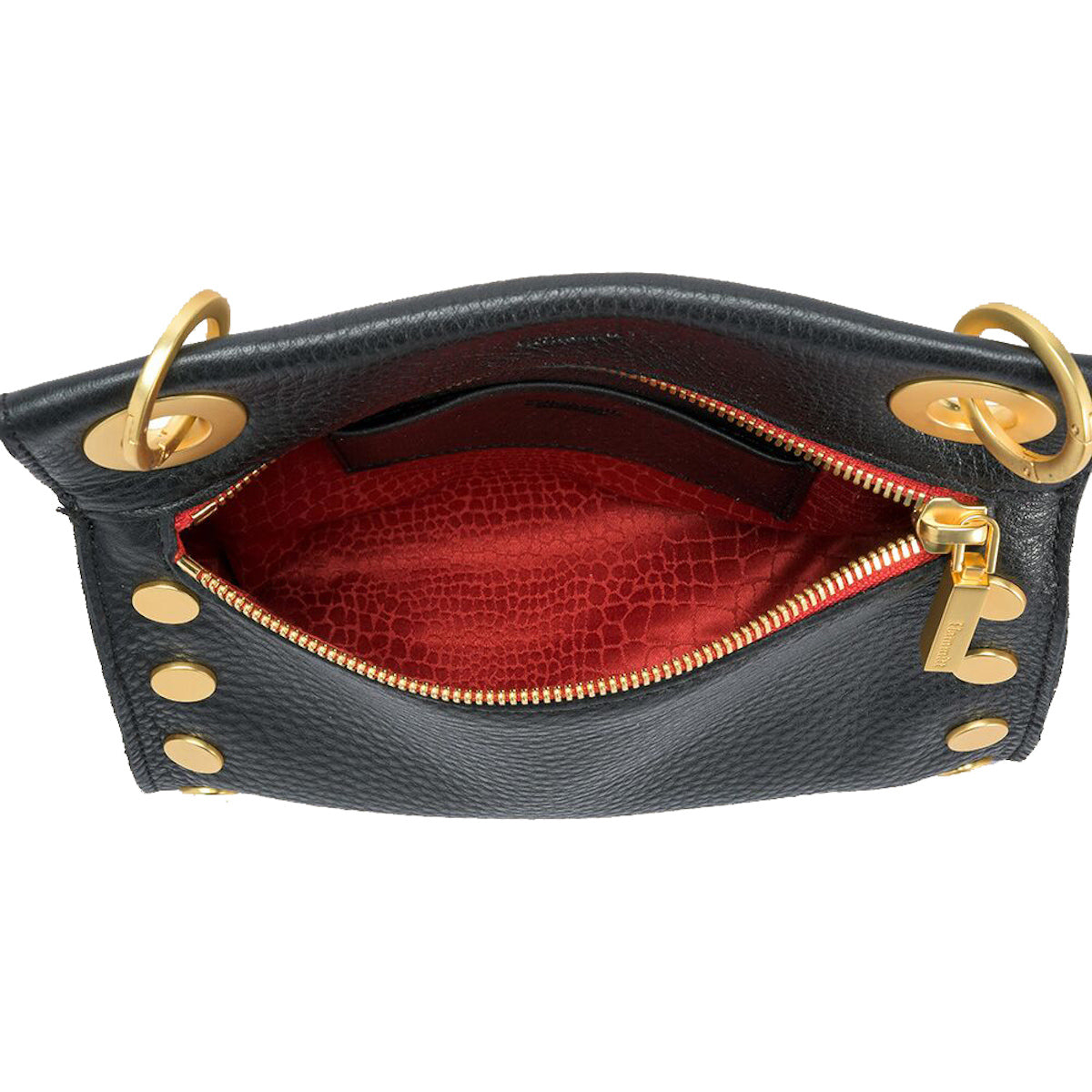 Hammitt Tony Sml Crossbody black/brushed gold red zip